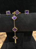 Majestic Violet: Gold-Plated Purple Clover Jewelry Set