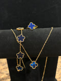 Midnight Elegance: Gold-Plated Dark Blue Clover Set
