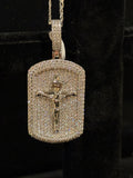 Men’s Iced-Out Moissanite Crucifix Dog Tag Pendant & Curb Chain