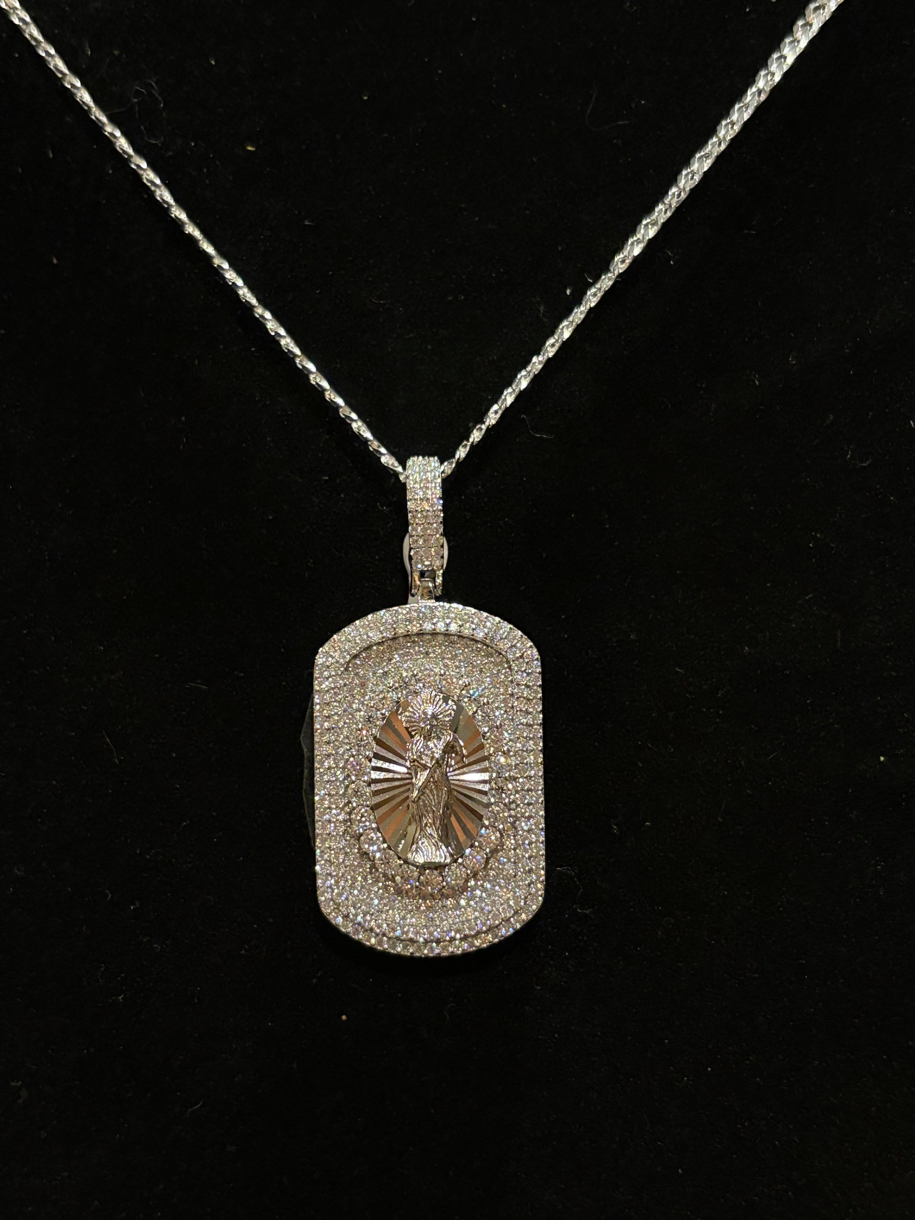 The Sacred Guardian: Men’s Iced-Out Santa Muerte Moissanite Dog Tag