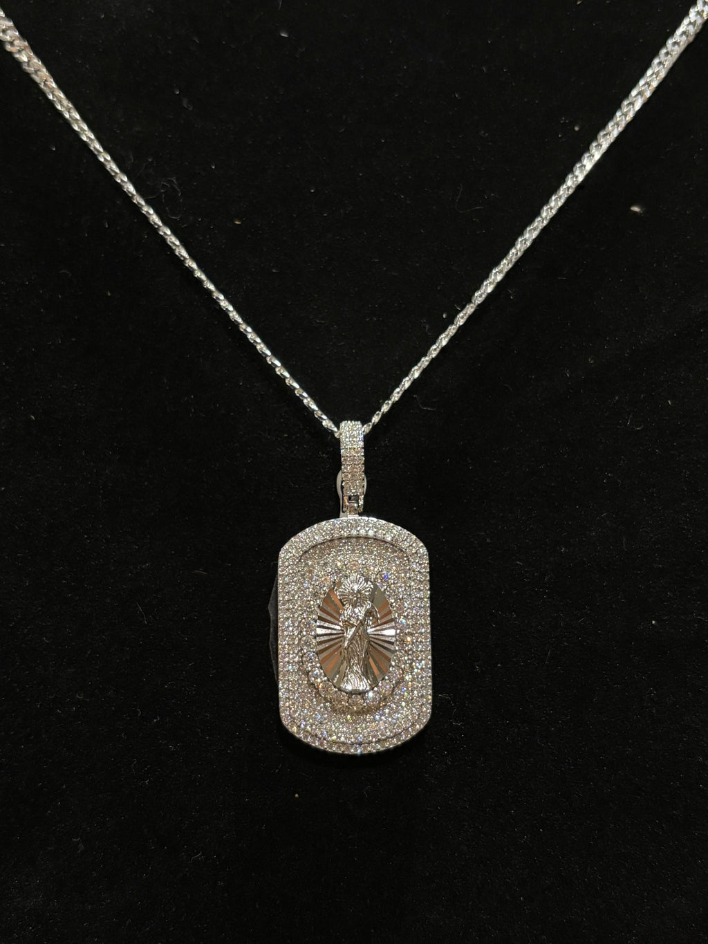 The Sacred Guardian: Men’s Iced-Out Santa Muerte Moissanite Dog Tag