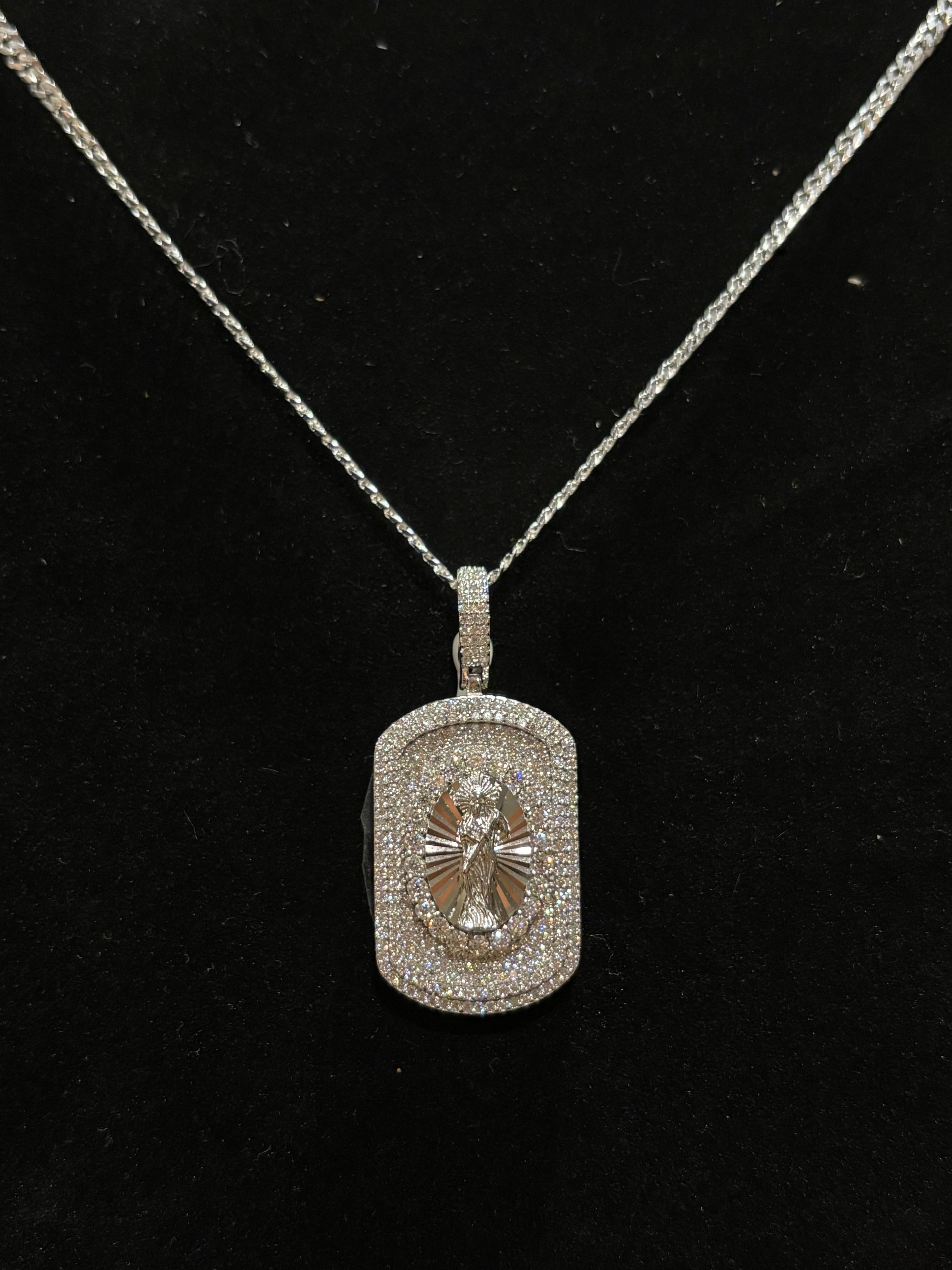 The Sacred Guardian: Men’s Iced-Out Santa Muerte Moissanite Dog Tag