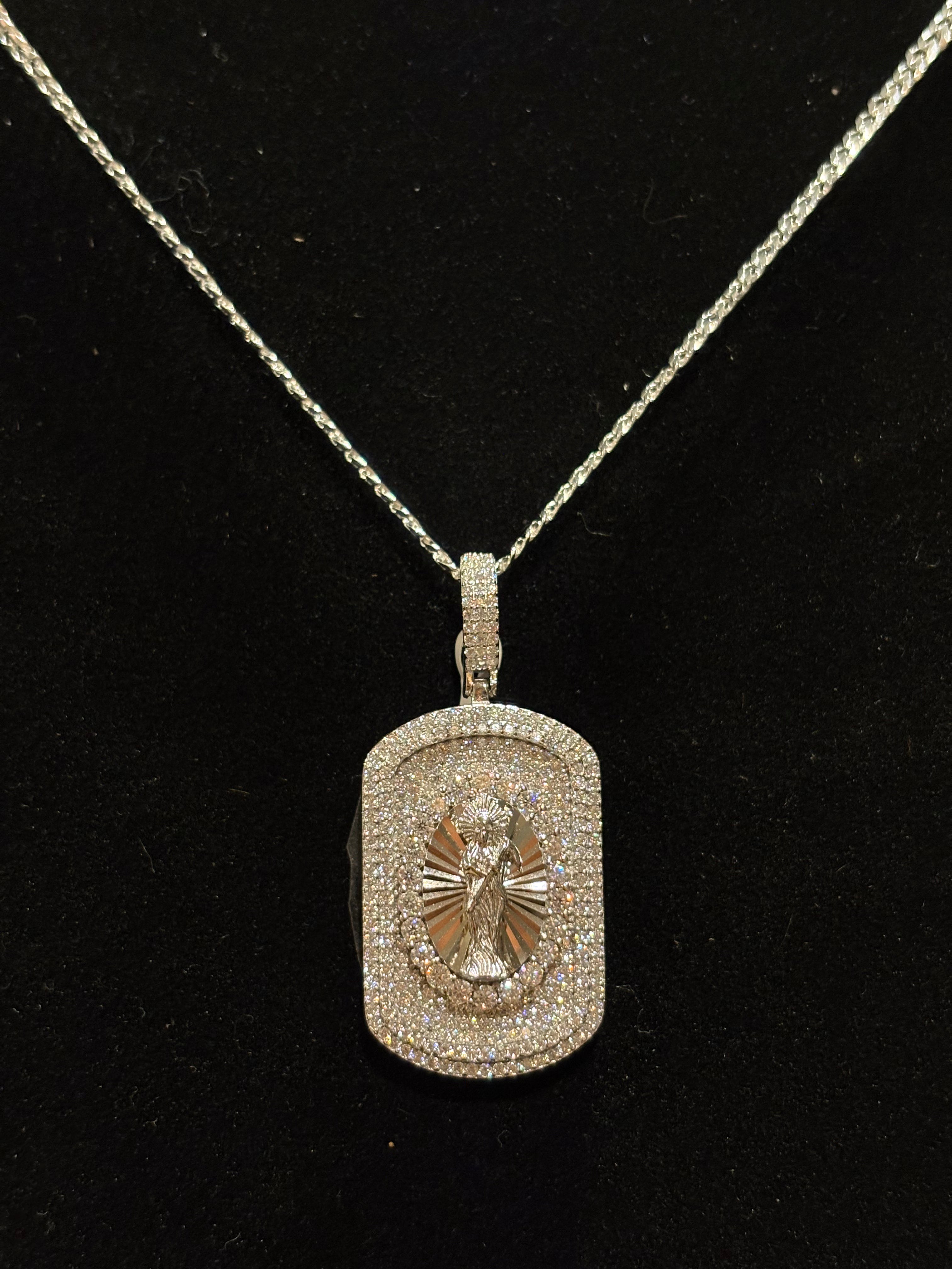 The Sacred Guardian: Men’s Iced-Out Santa Muerte Moissanite Dog Tag