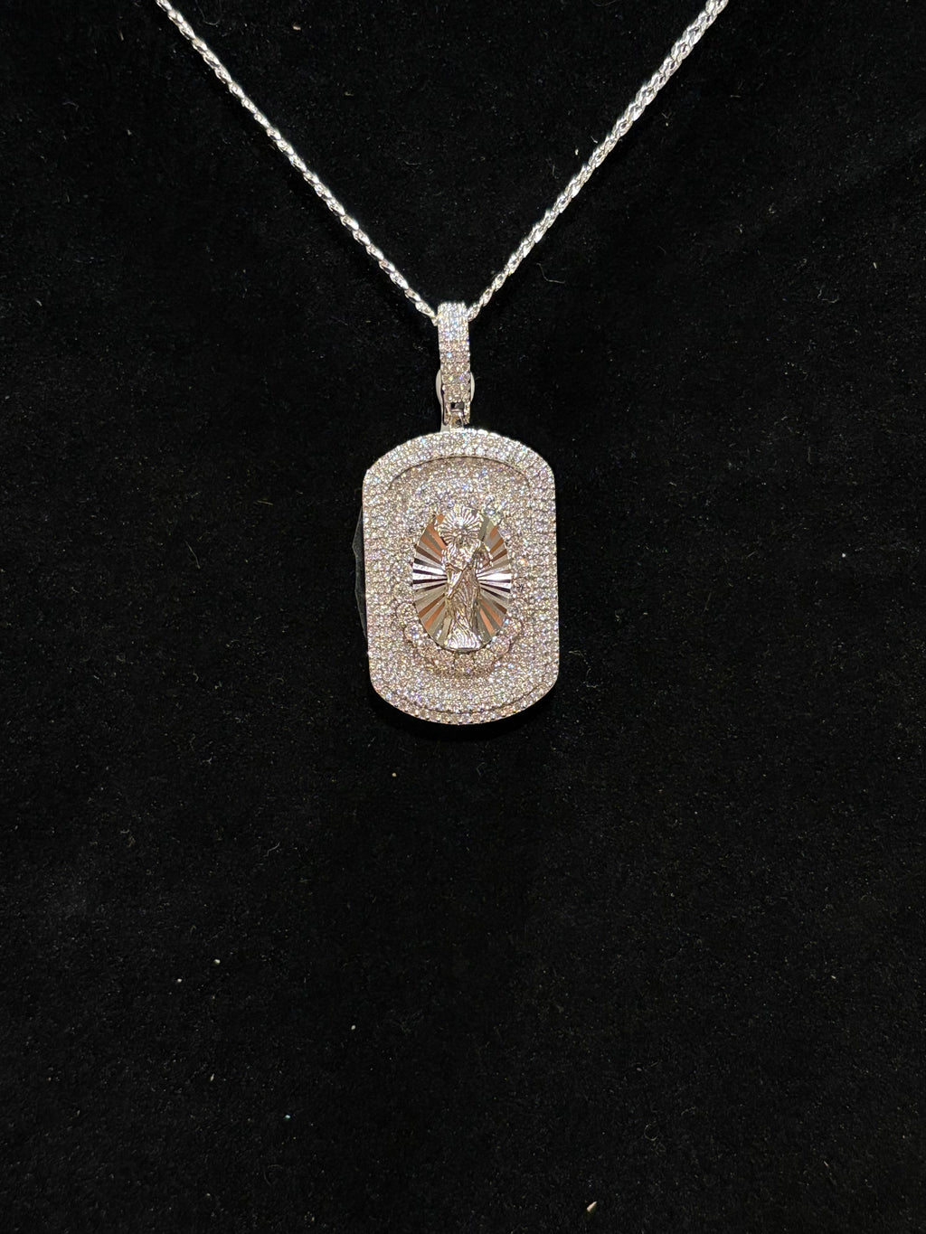 The Sacred Guardian: Men’s Iced-Out Santa Muerte Moissanite Dog Tag
