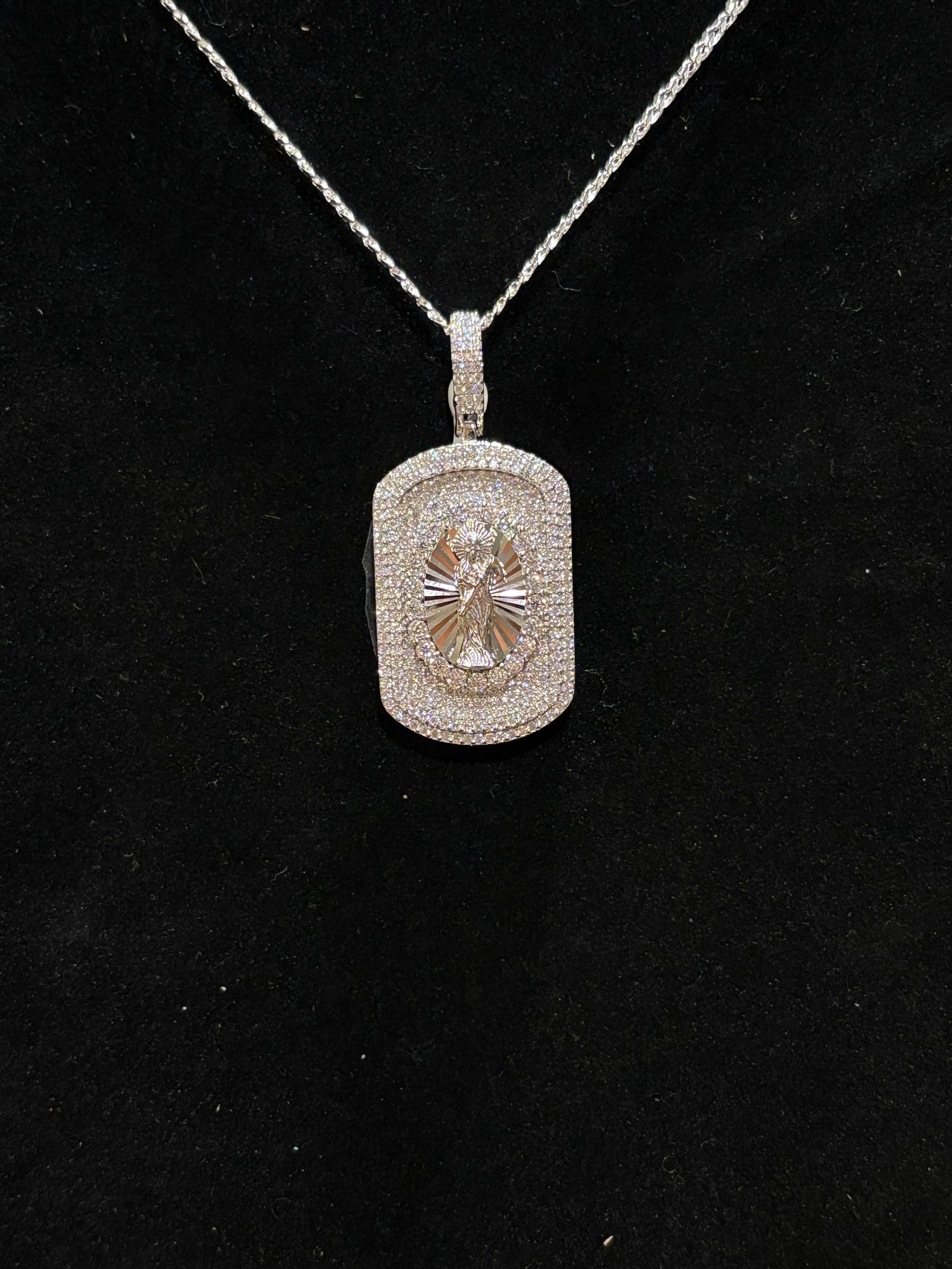 The Sacred Guardian: Men’s Iced-Out Santa Muerte Moissanite Dog Tag