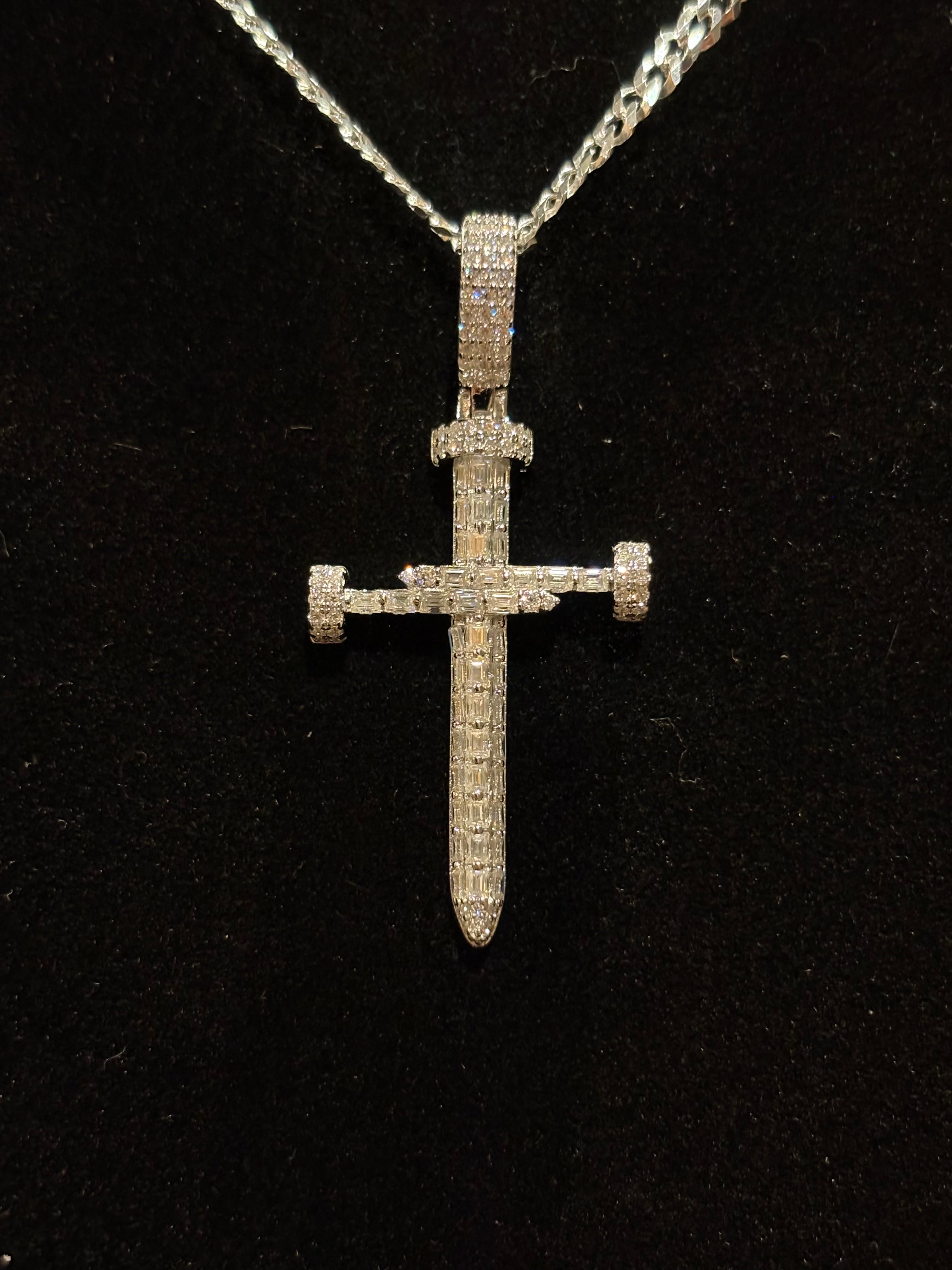 Men’s Iced Out Sterling Silver Sword Cross Pendant