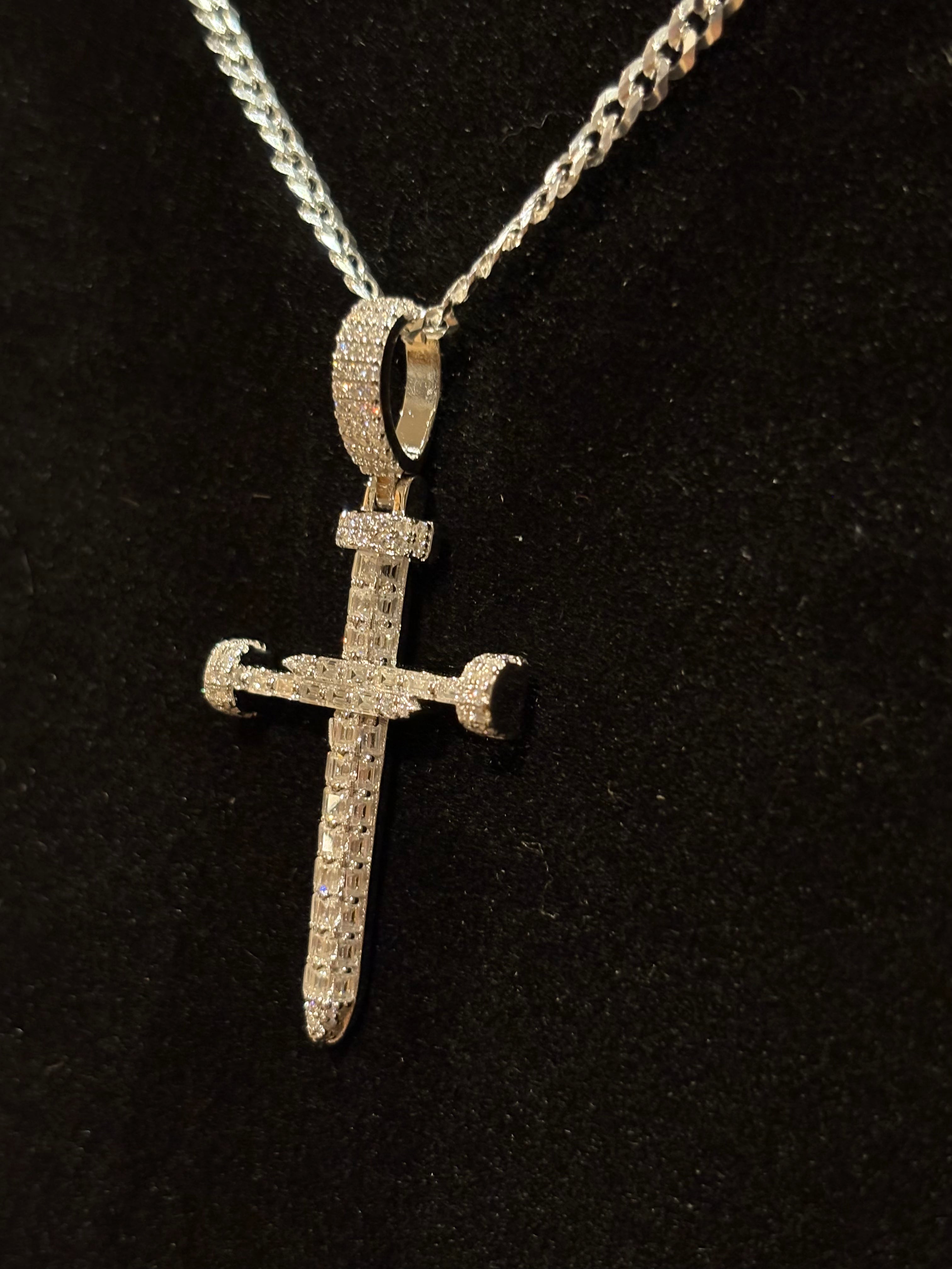 Men’s Iced Out Sterling Silver Sword Cross Pendant