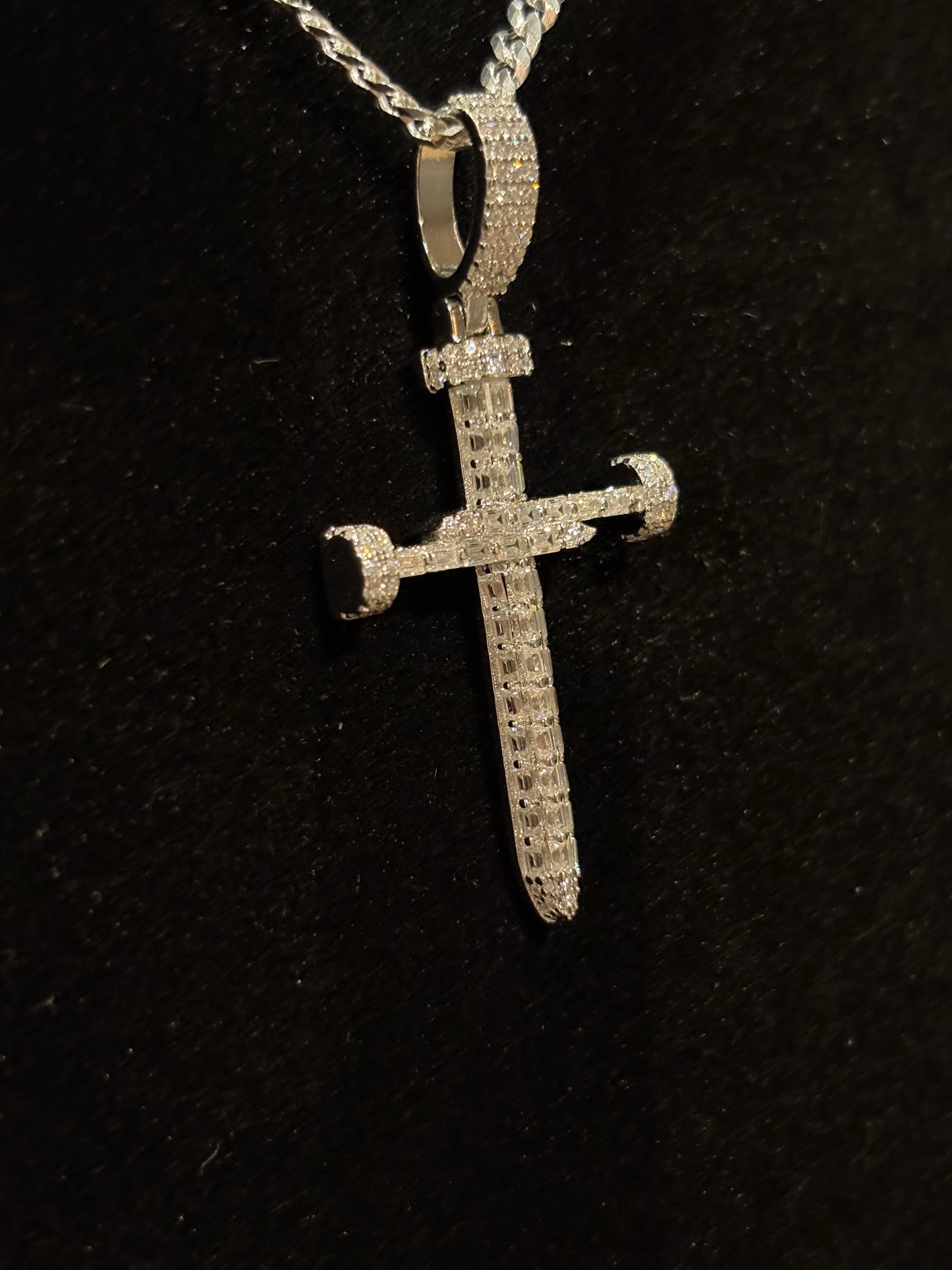 Men’s Iced Out Sterling Silver Sword Cross Pendant