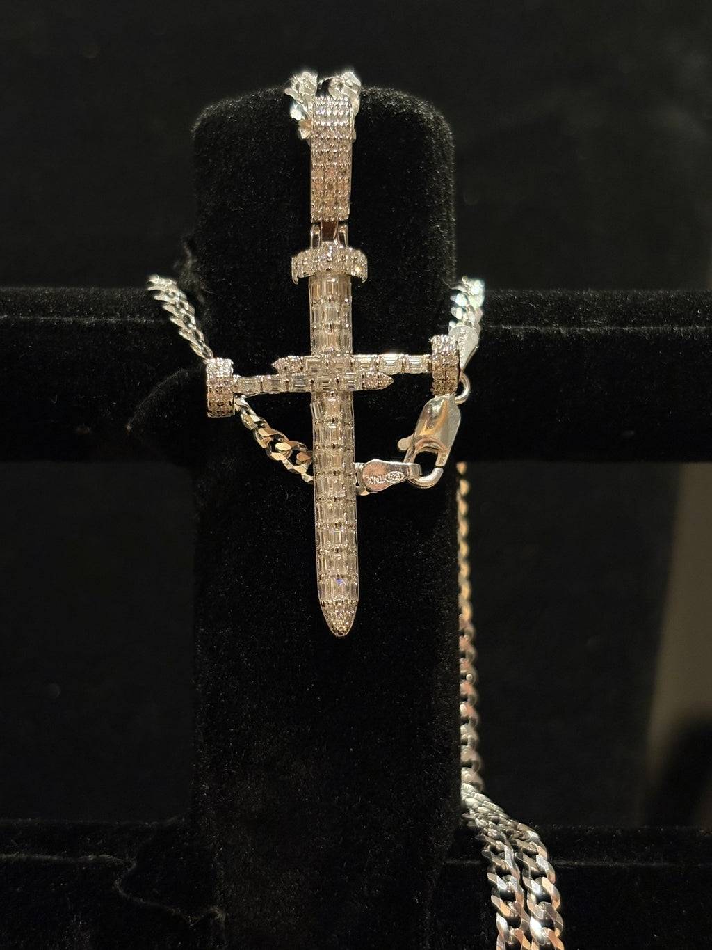 Men’s Iced Out Sterling Silver Sword Cross Pendant