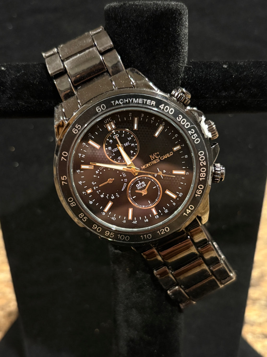 Bold Precision: Men’s Montres Carlo Gunmetal Tachymeter Watch (50mm)