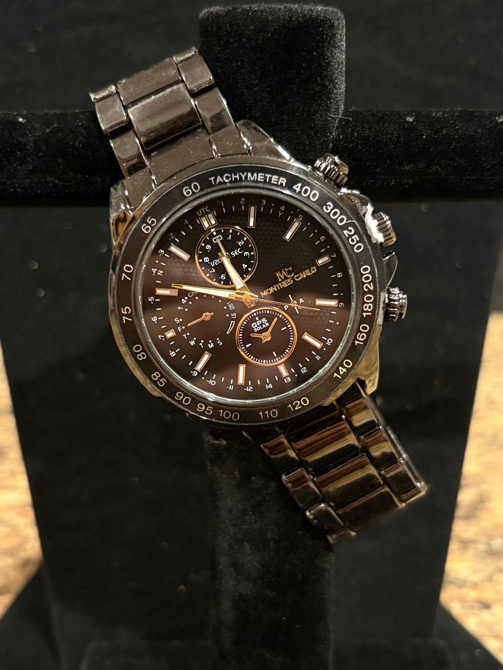 Bold Precision: Men’s Montres Carlo Gunmetal Tachymeter Watch (50mm)