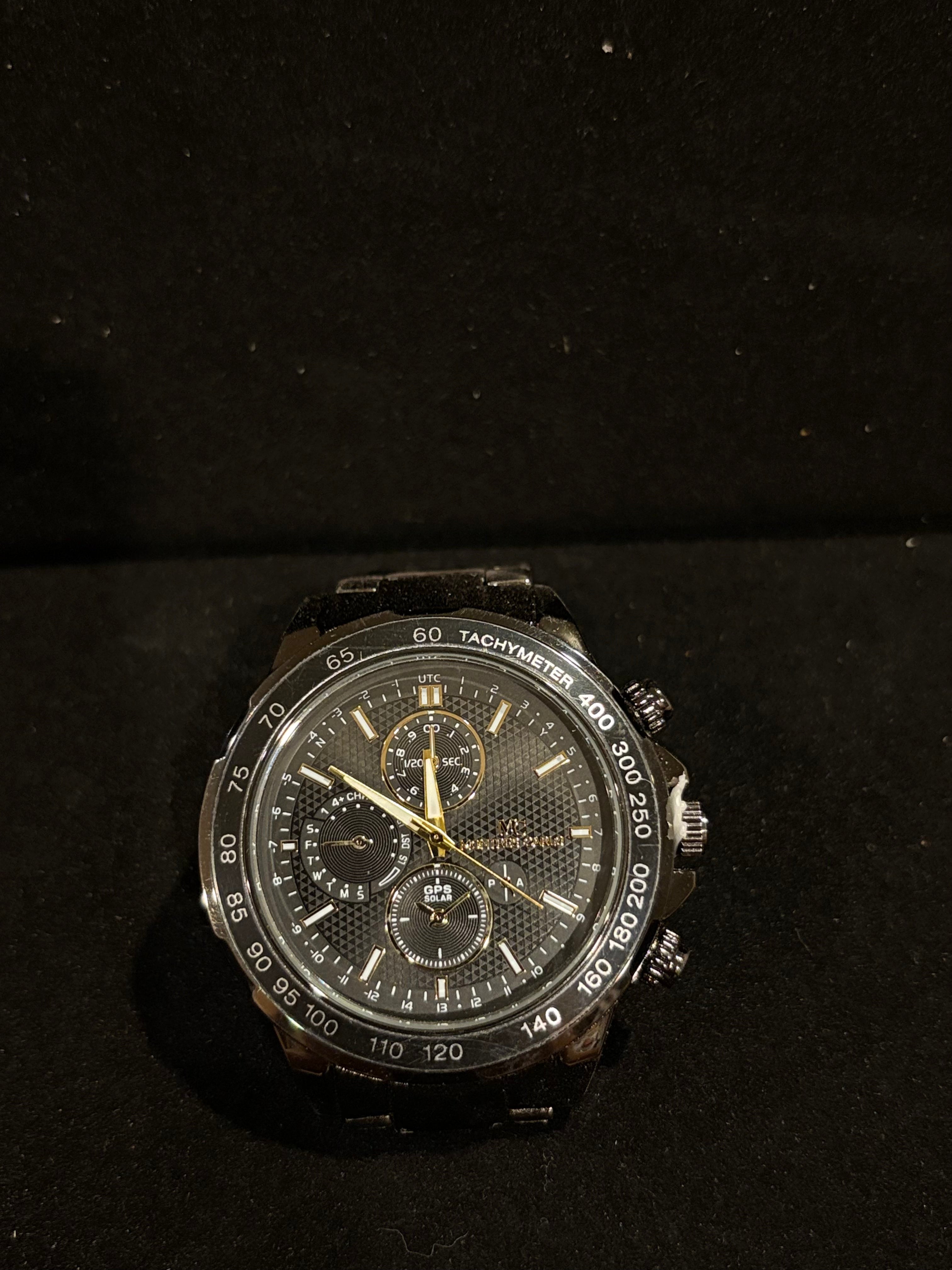 Bold Precision: Men’s Montres Carlo Gunmetal Tachymeter Watch (50mm)