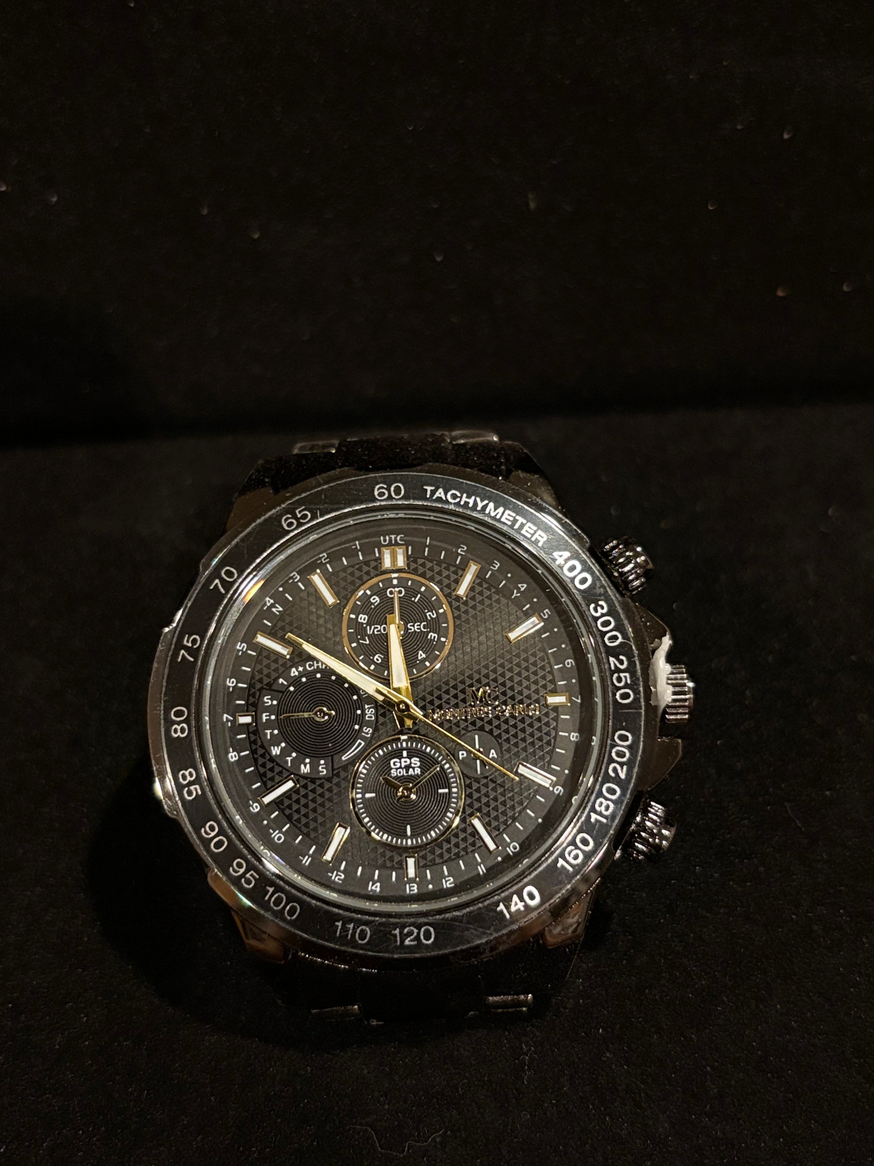 Bold Precision: Men’s Montres Carlo Gunmetal Tachymeter Watch (50mm)