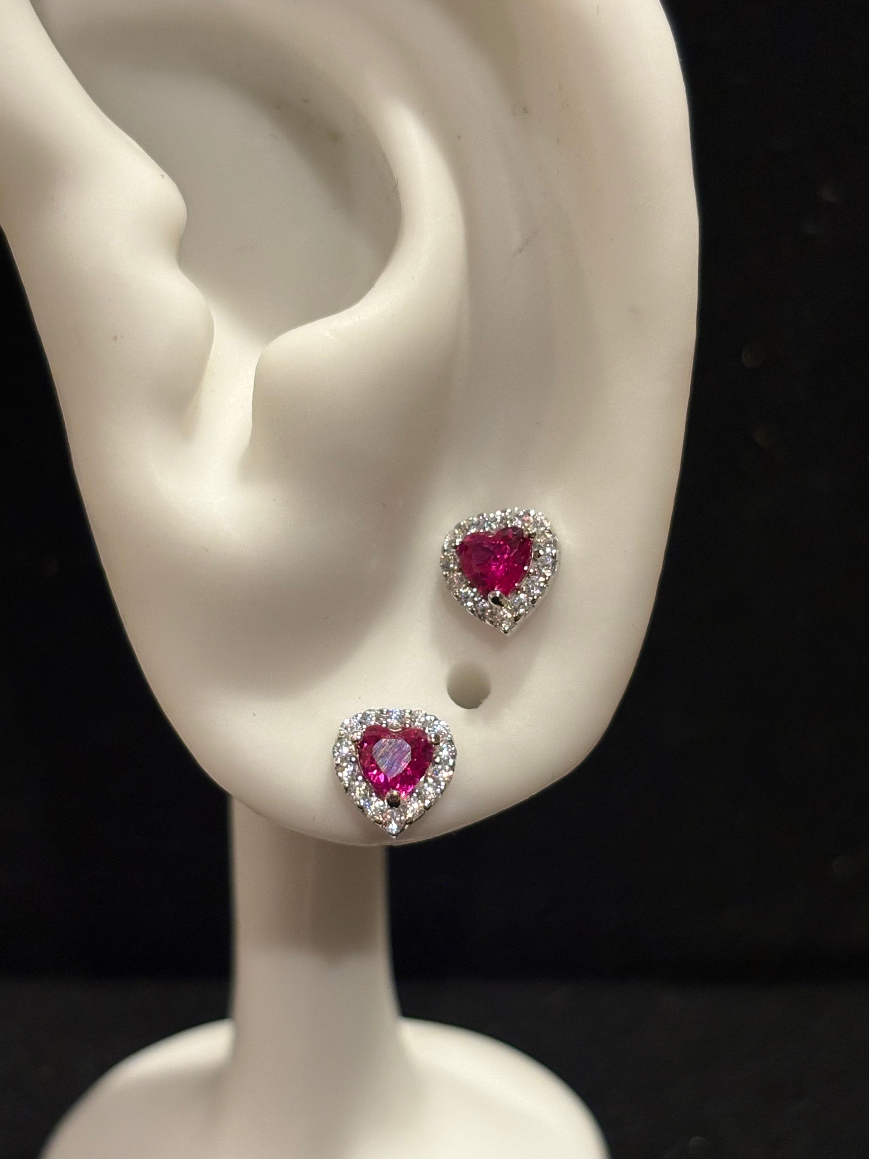 Radiant Scarlet Heart Halo Studs Earrings