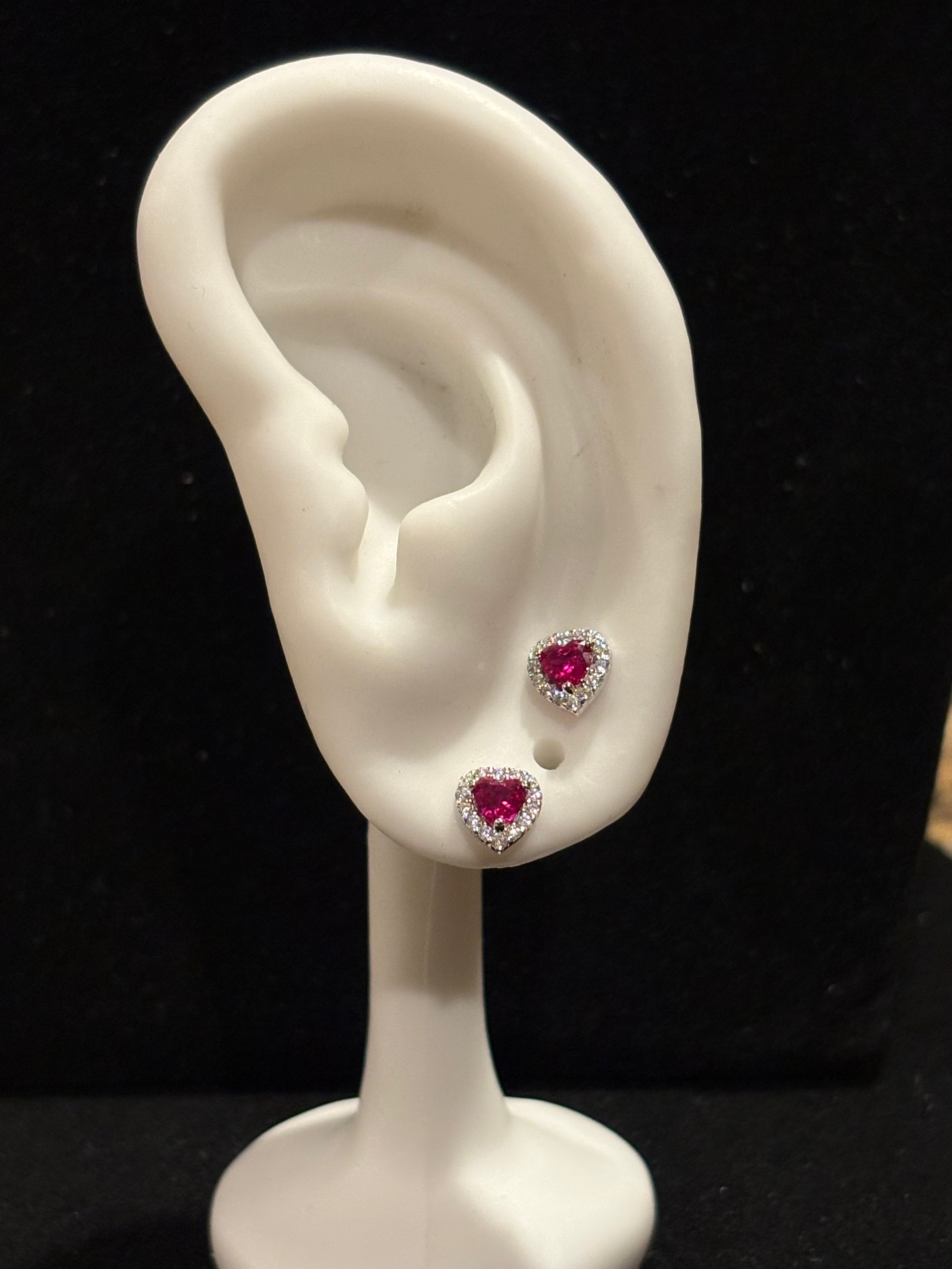 Radiant Scarlet Heart Halo Studs Earrings