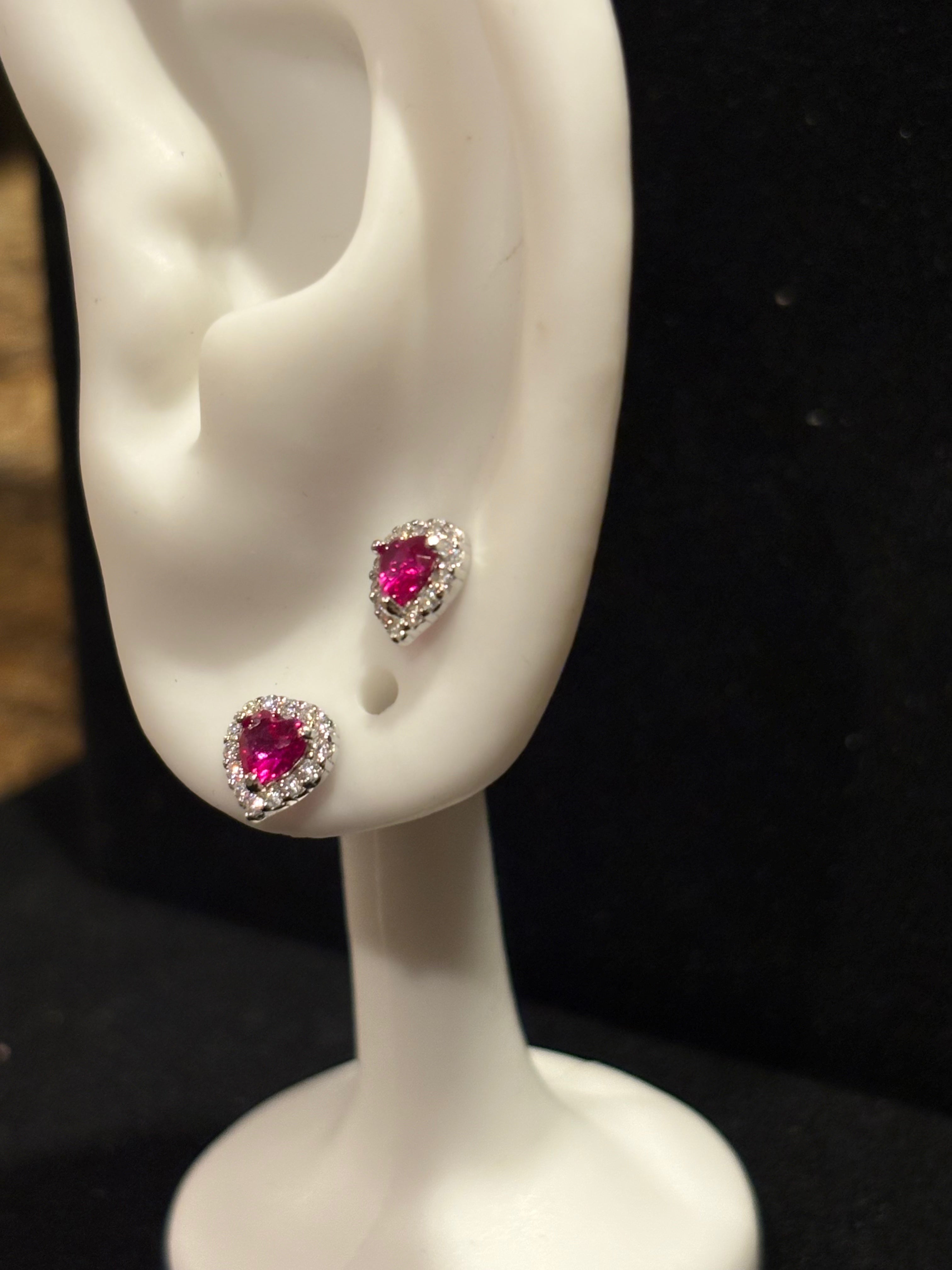 Radiant Scarlet Heart Halo Studs Earrings