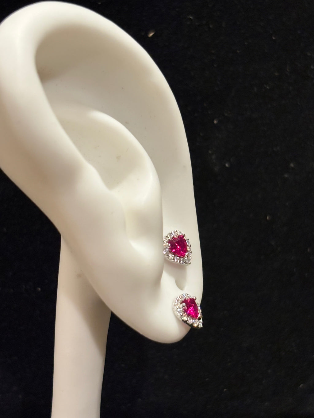 Radiant Scarlet Heart Halo Studs Earrings