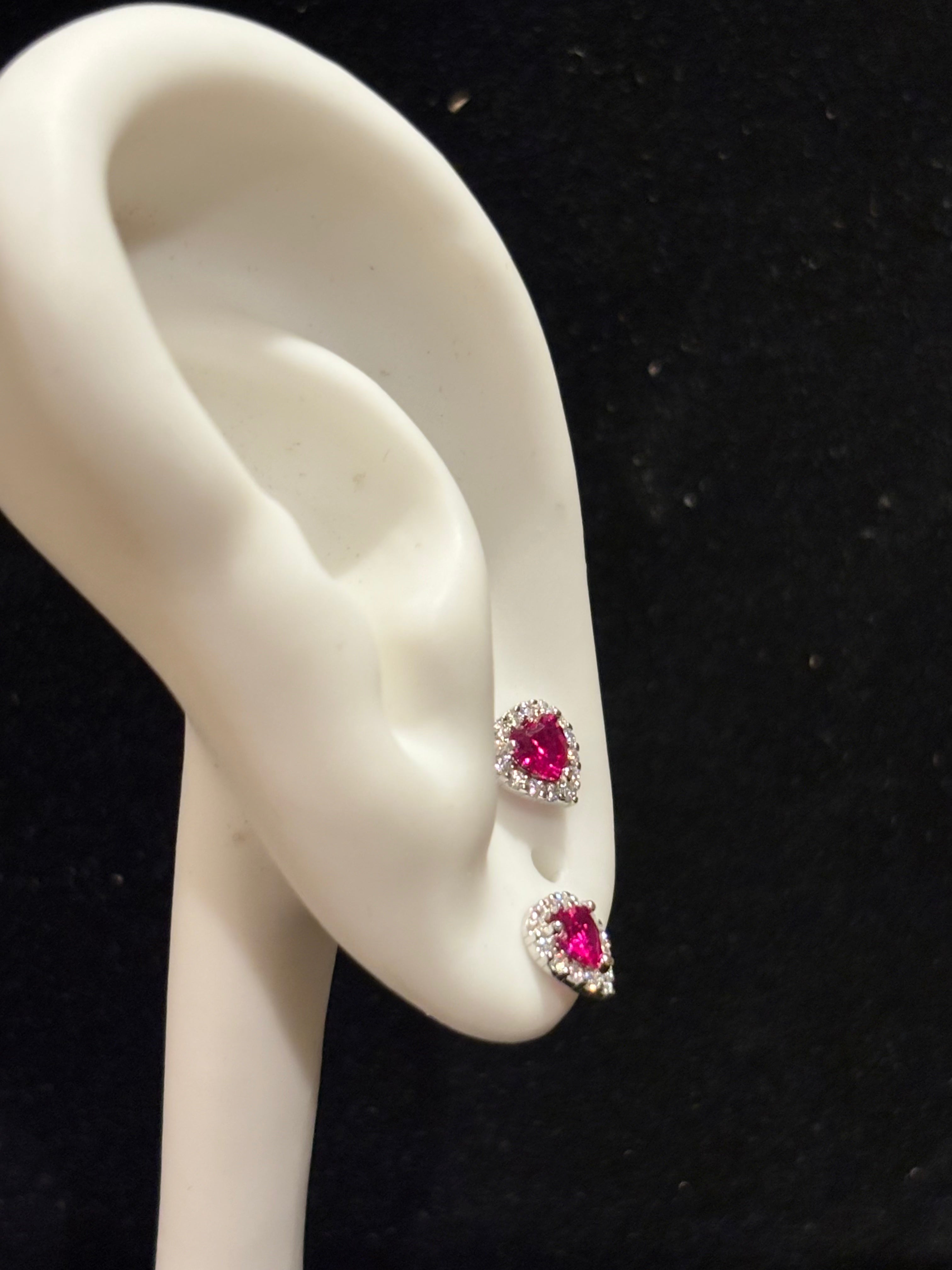 Radiant Scarlet Heart Halo Studs Earrings