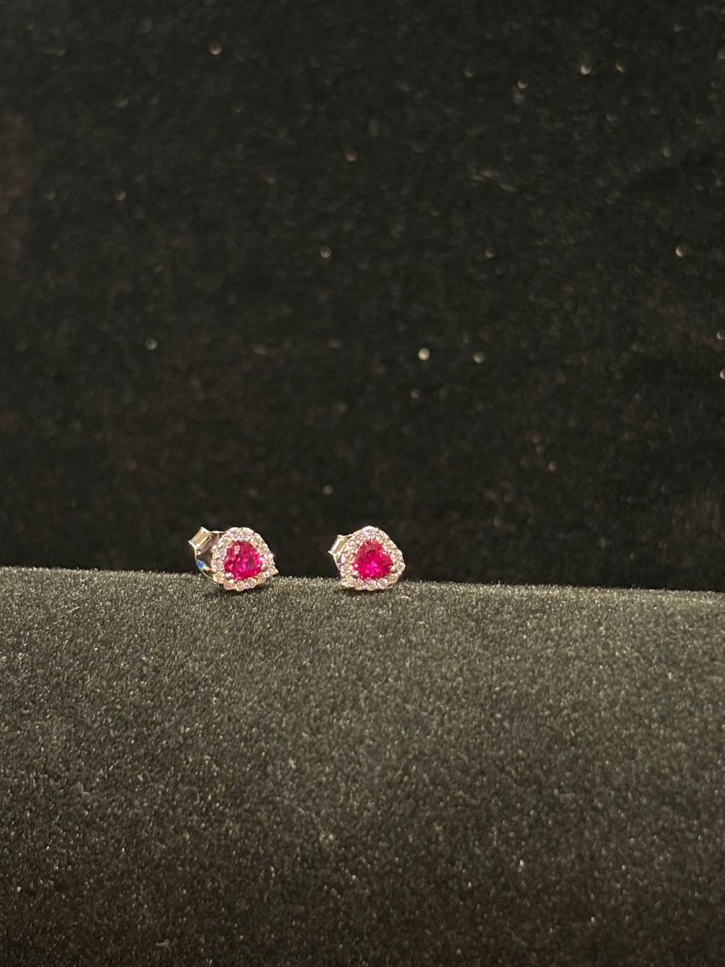 Radiant Scarlet Heart Halo Studs Earrings