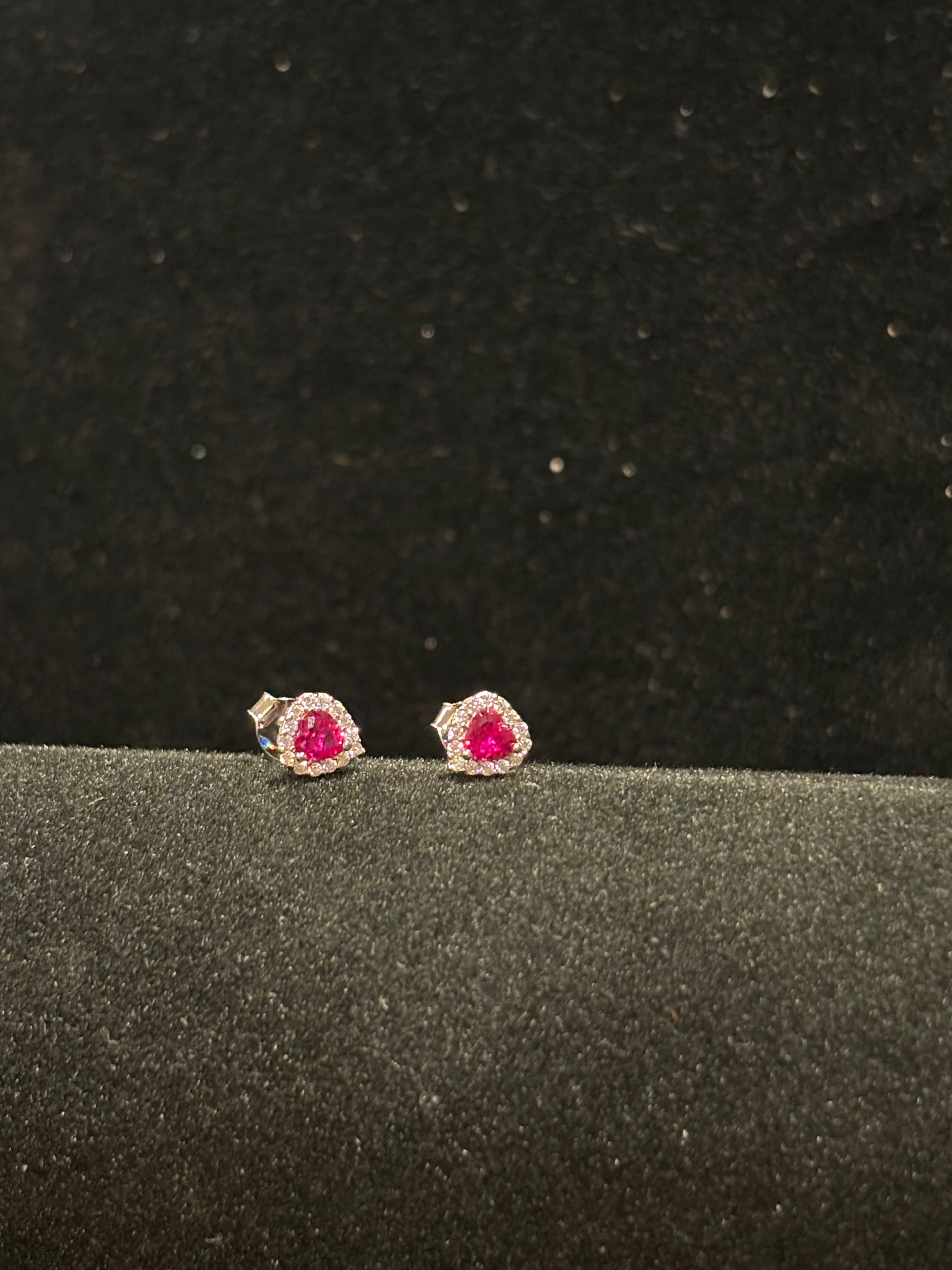 Radiant Scarlet Heart Halo Studs Earrings