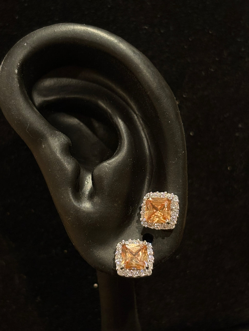Golden Citrine Princess-Cut Halo Studs Earrings