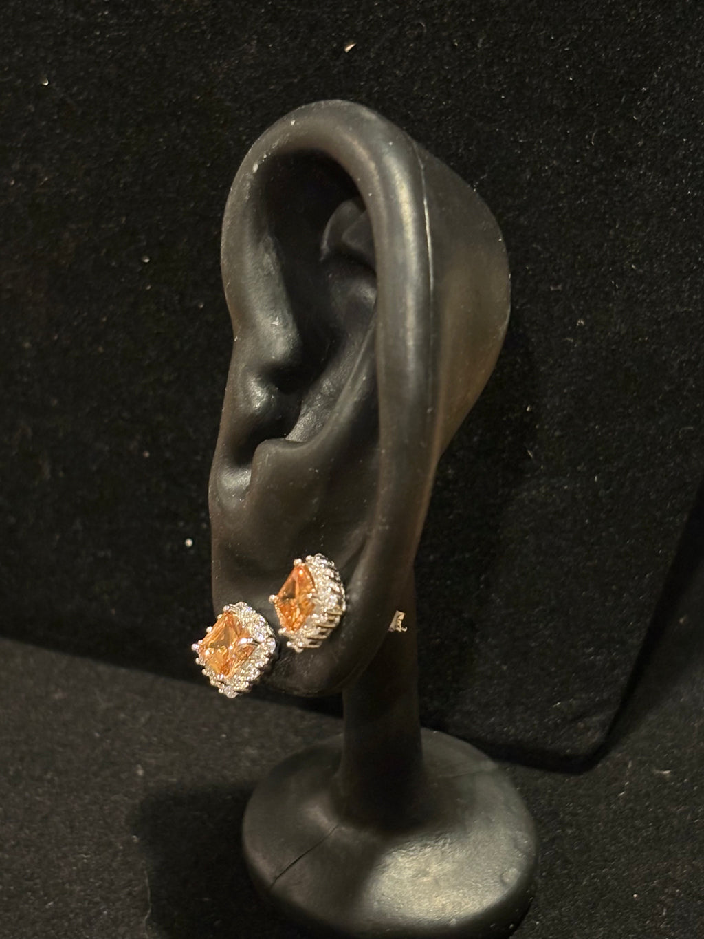 Golden Citrine Princess-Cut Halo Studs Earrings