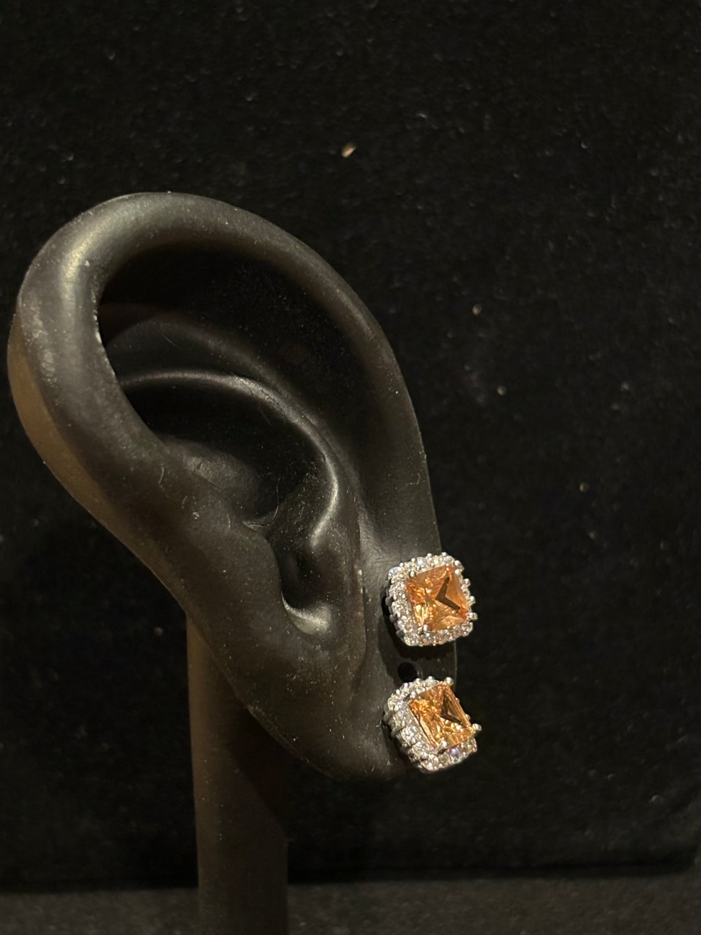 Golden Citrine Princess-Cut Halo Studs Earrings