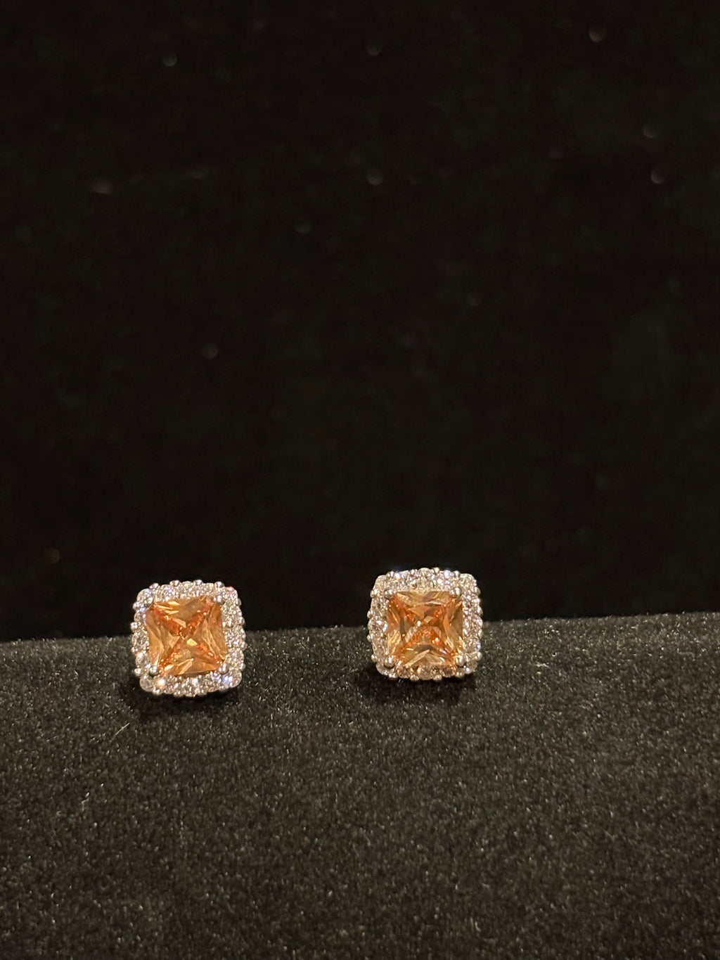 Golden Citrine Princess-Cut Halo Studs Earrings