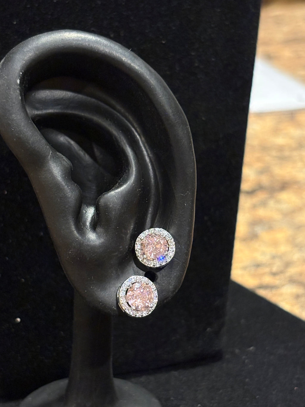 Blush Pink Halo Stud Earrings in Sterling Silver