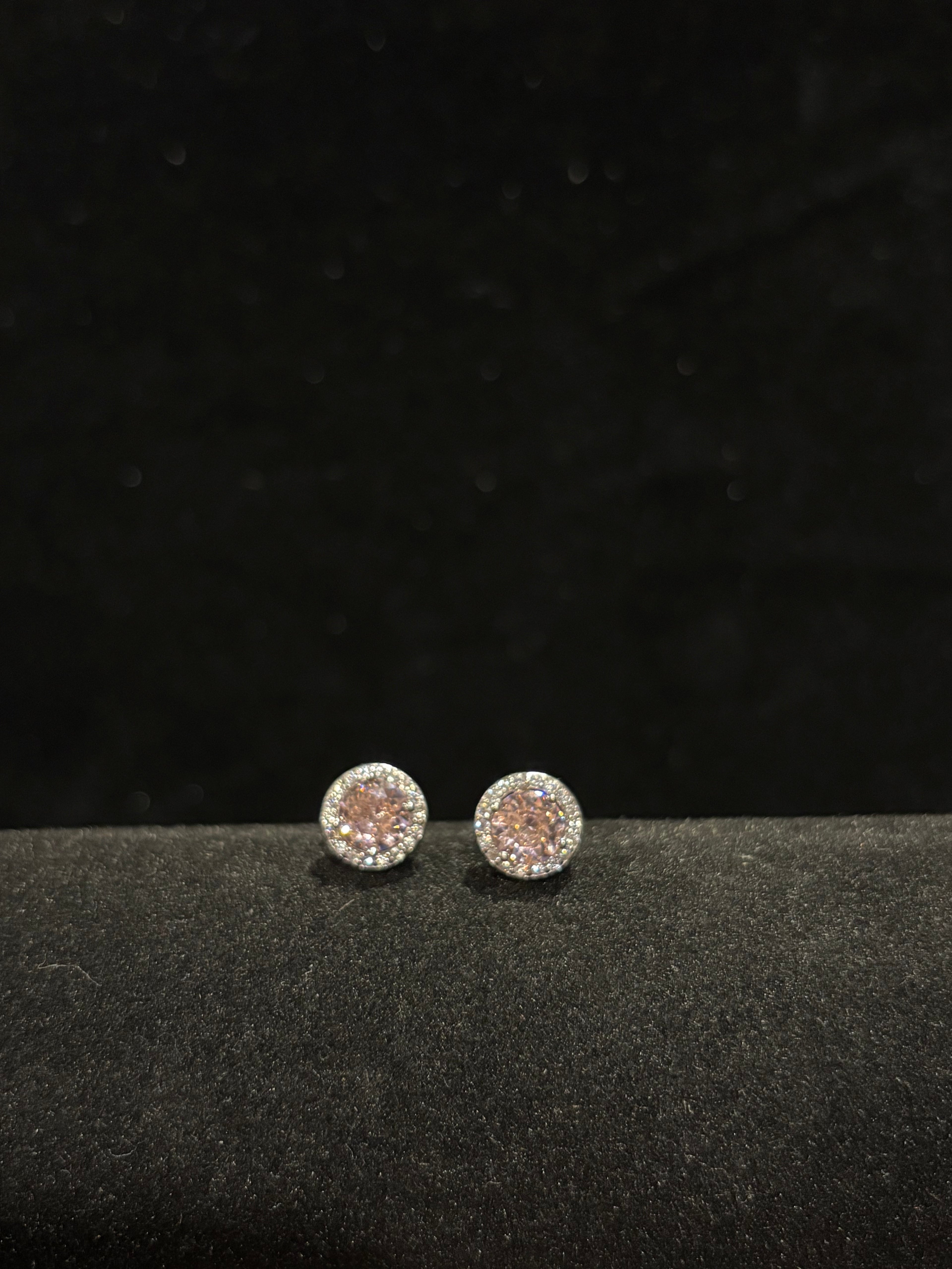 Blush Pink Halo Stud Earrings in Sterling Silver