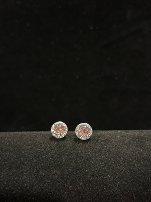 Blush Pink Halo Stud Earrings in Sterling Silver