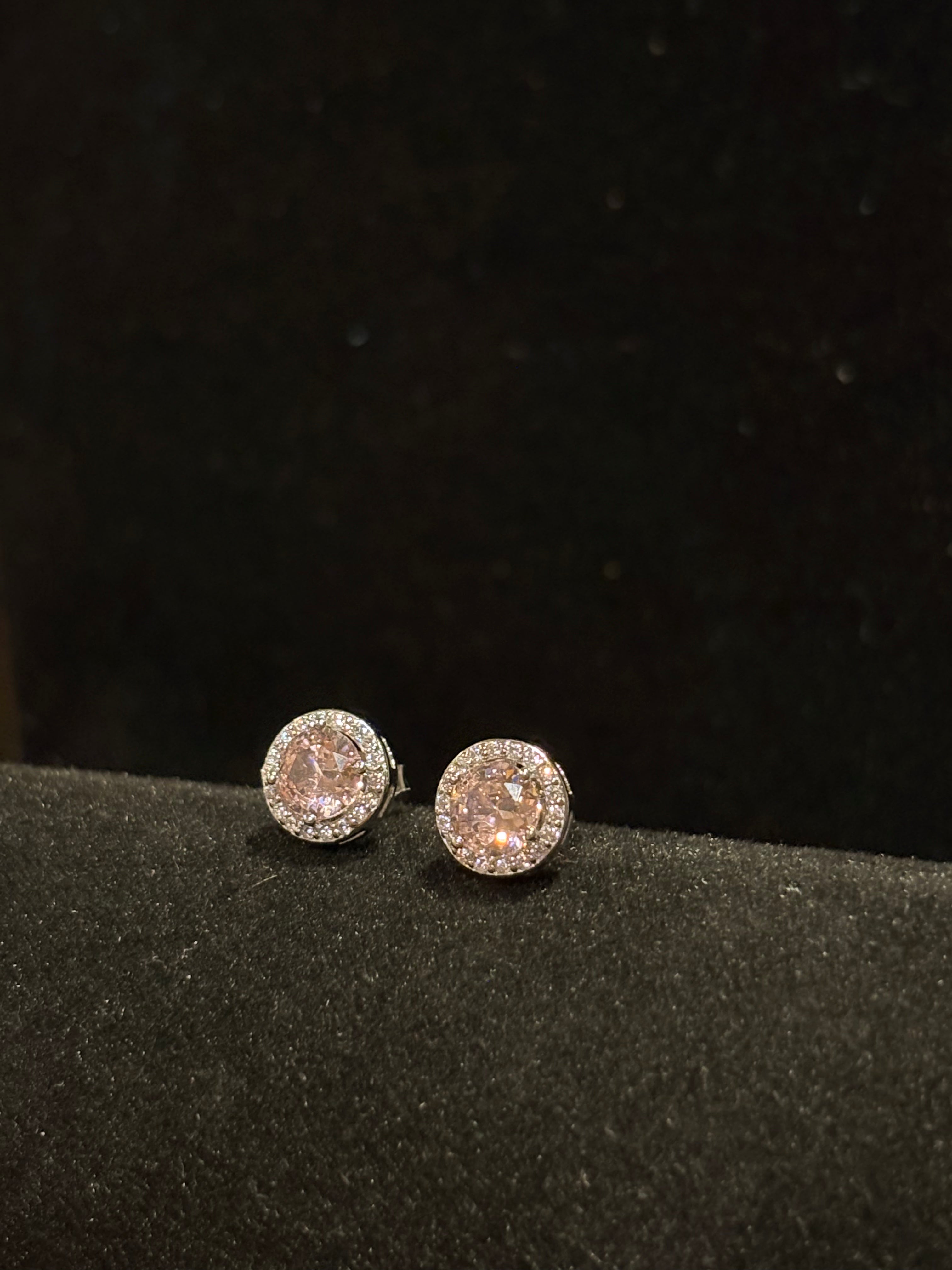 Blush Pink Halo Stud Earrings in Sterling Silver