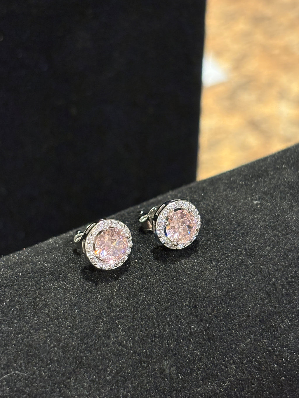 Blush Pink Halo Stud Earrings in Sterling Silver