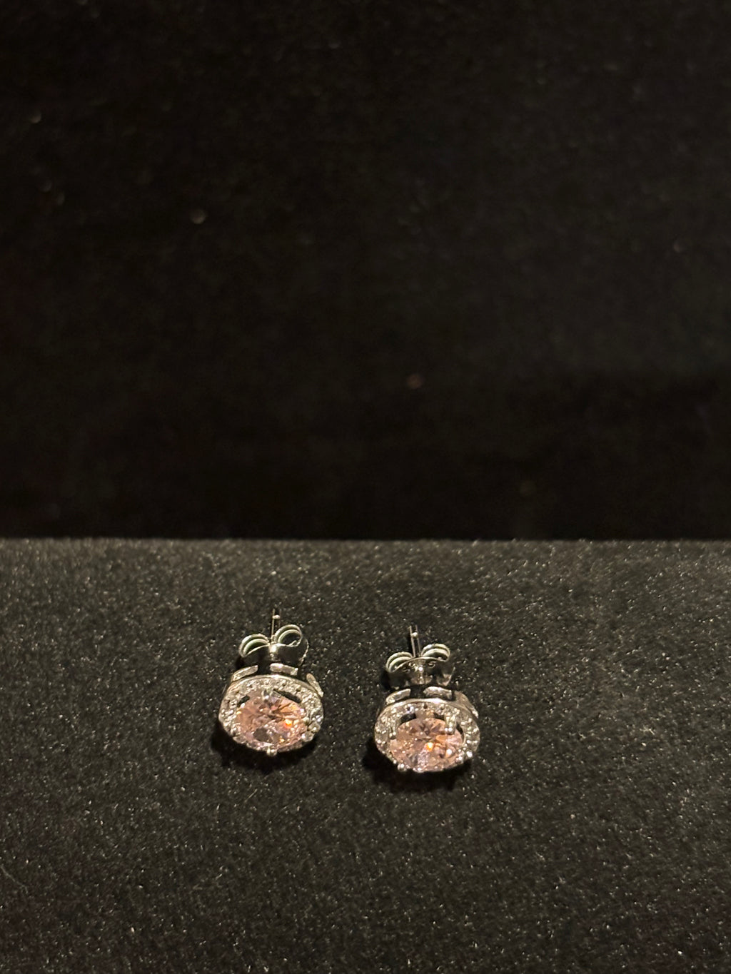 Blush Pink Halo Stud Earrings in Sterling Silver