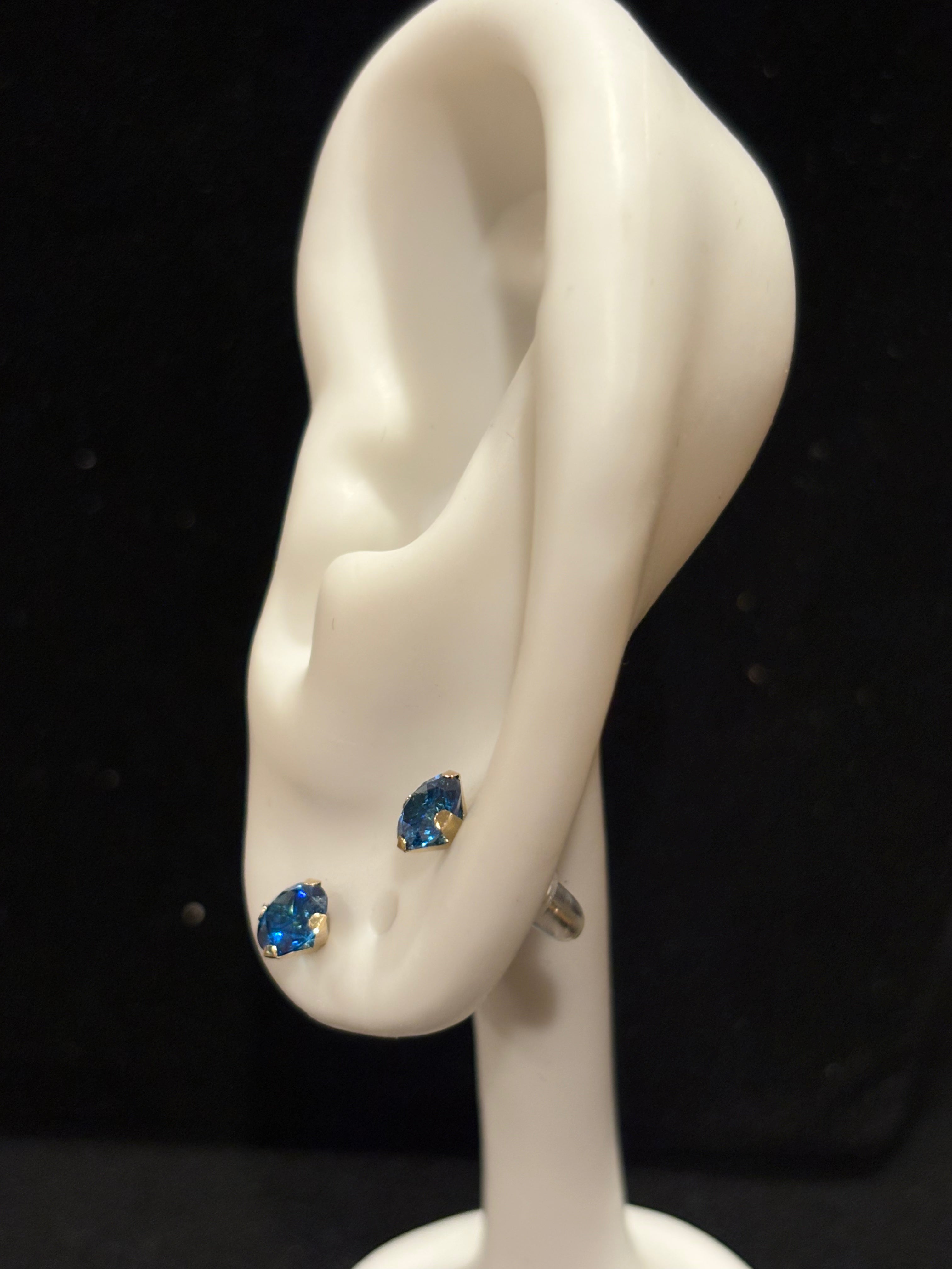 Yellow Gold Round Vibrant Blue Topaz Stud Earrings 14K