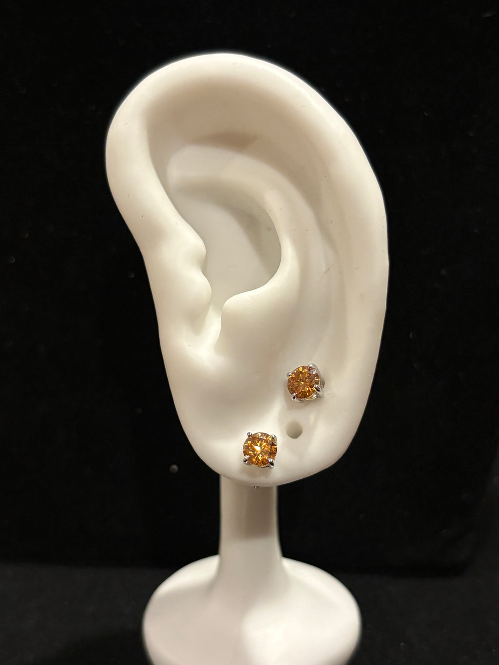 Vibrant Dark Yellow Round Moissanite Stud Earrings in Sterling Silver