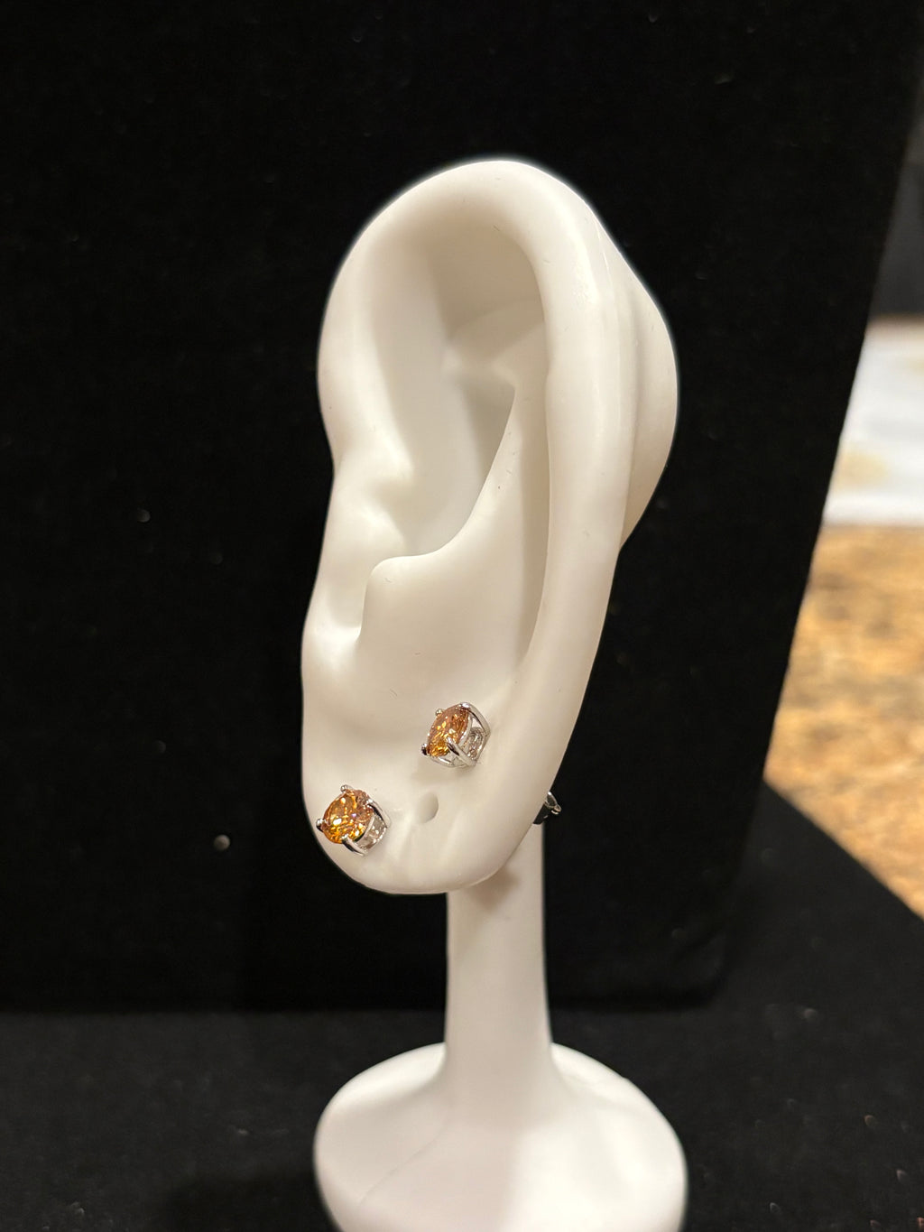 Vibrant Dark Yellow Round Moissanite Stud Earrings in Sterling Silver