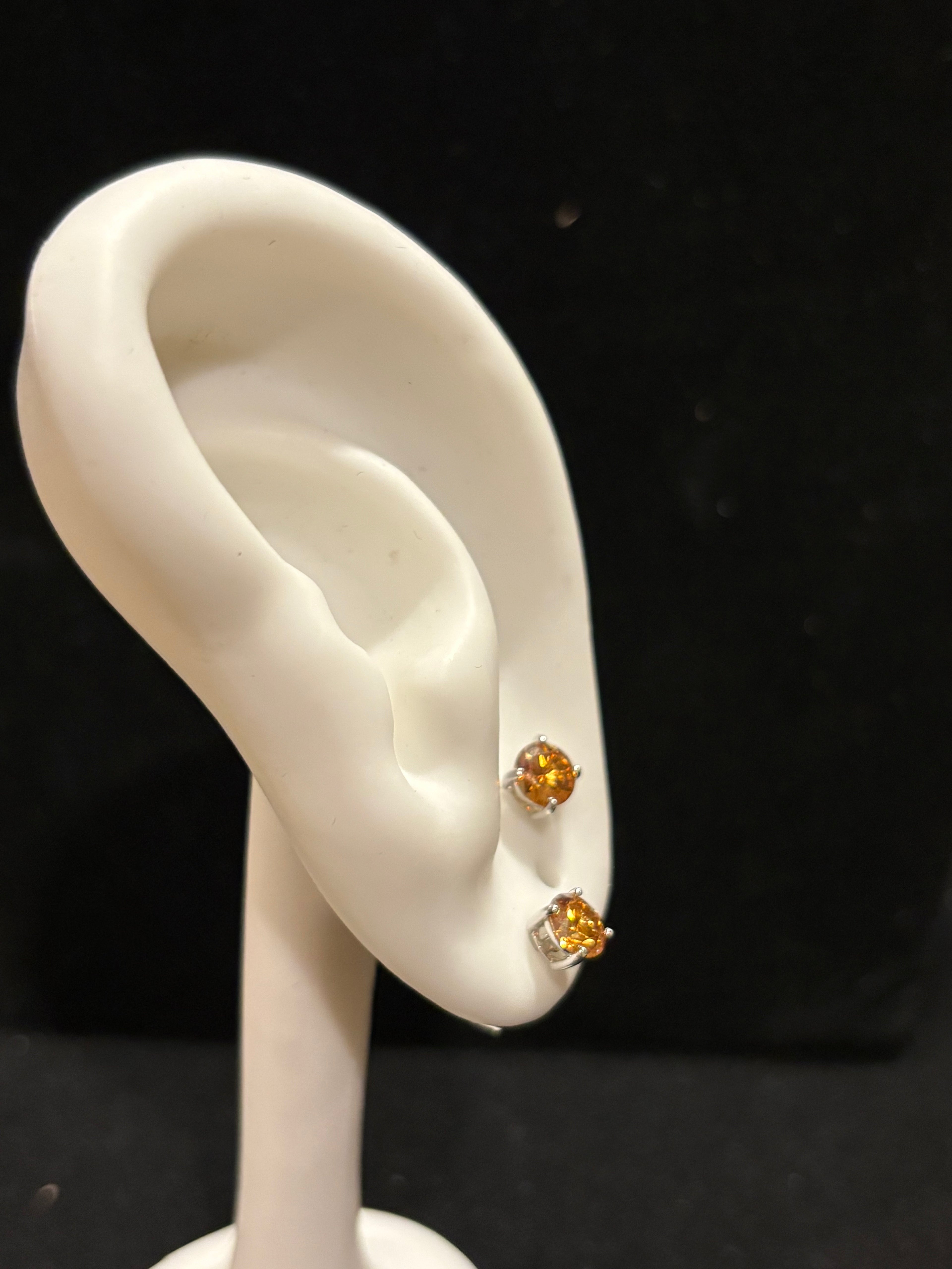 Vibrant Dark Yellow Round Moissanite Stud Earrings in Sterling Silver