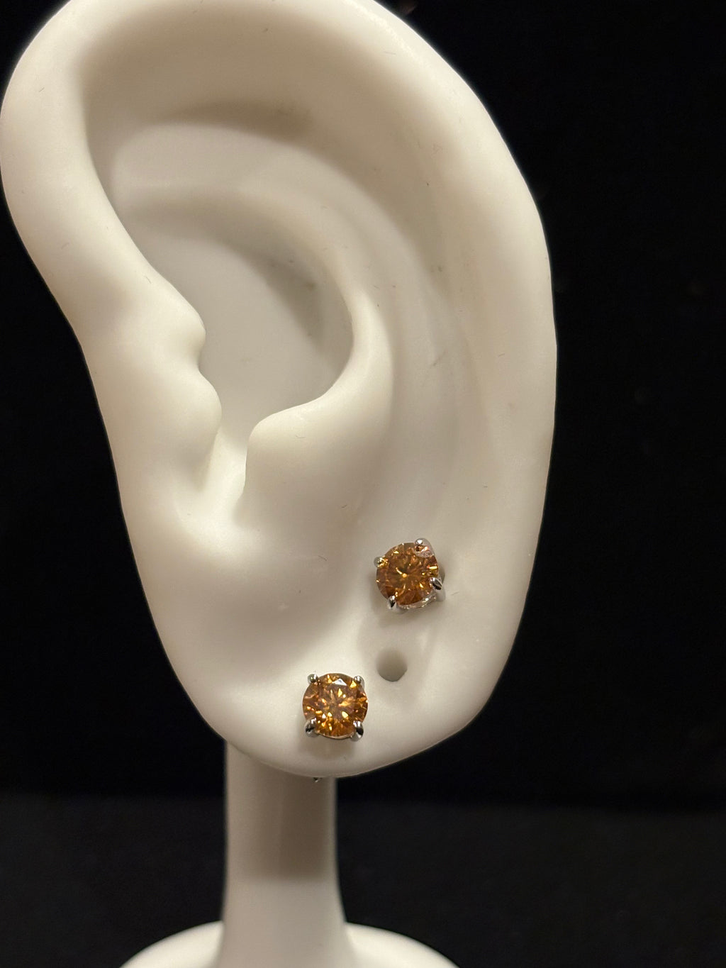 Vibrant Dark Yellow Round Moissanite Stud Earrings in Sterling Silver