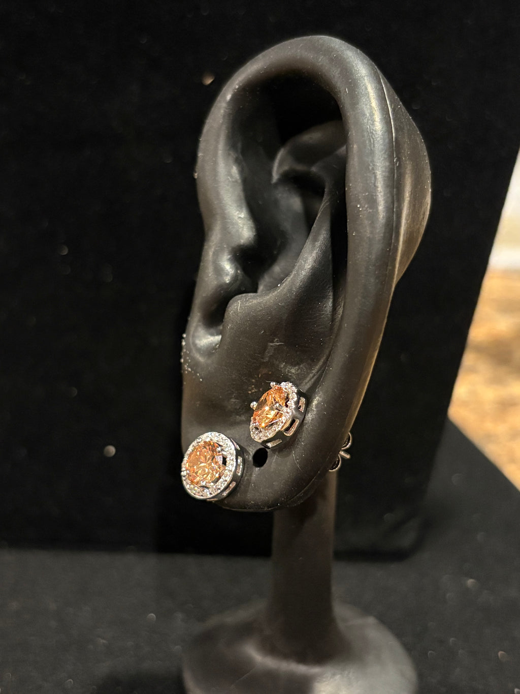 Dark Yellow Gemstone Halo Stud Earrings