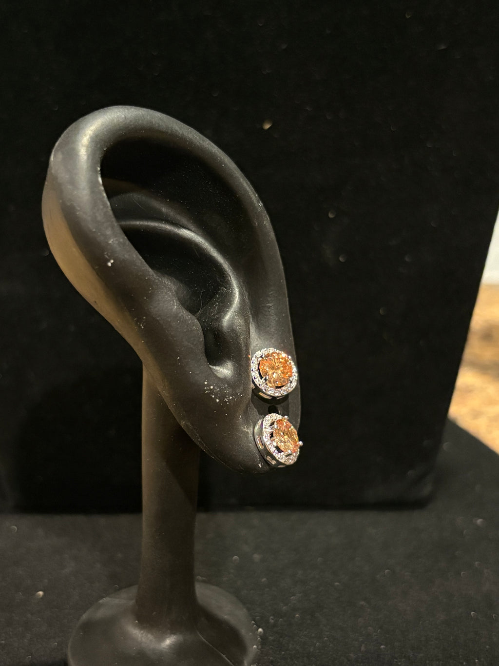 Dark Yellow Gemstone Halo Stud Earrings