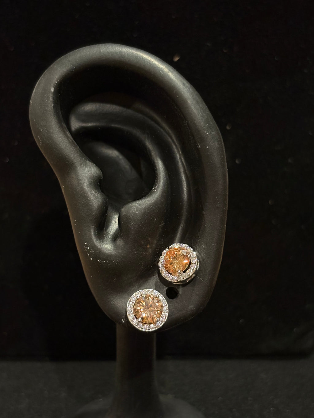 Dark Yellow Gemstone Halo Stud Earrings