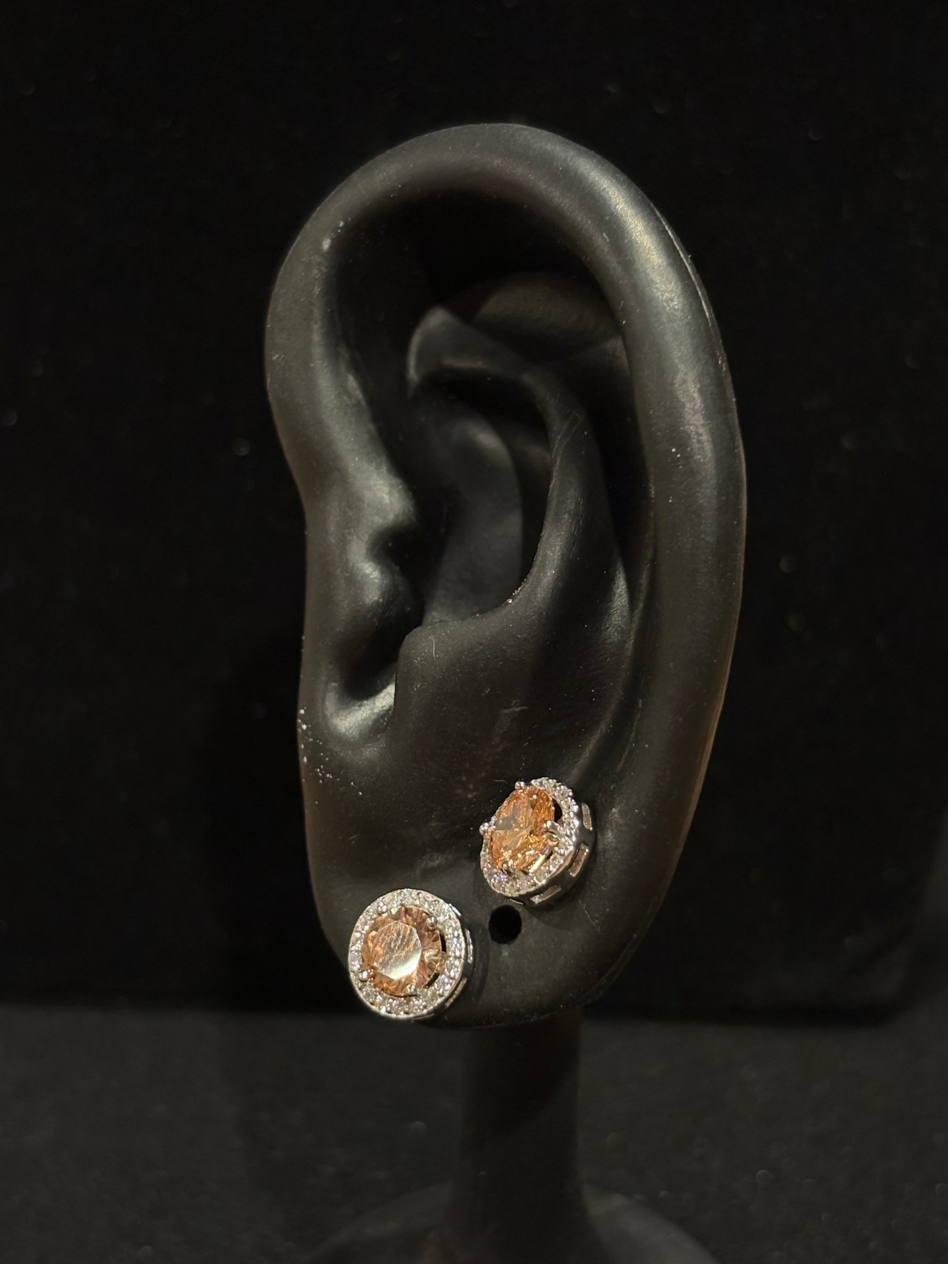 Dark Yellow Gemstone Halo Stud Earrings