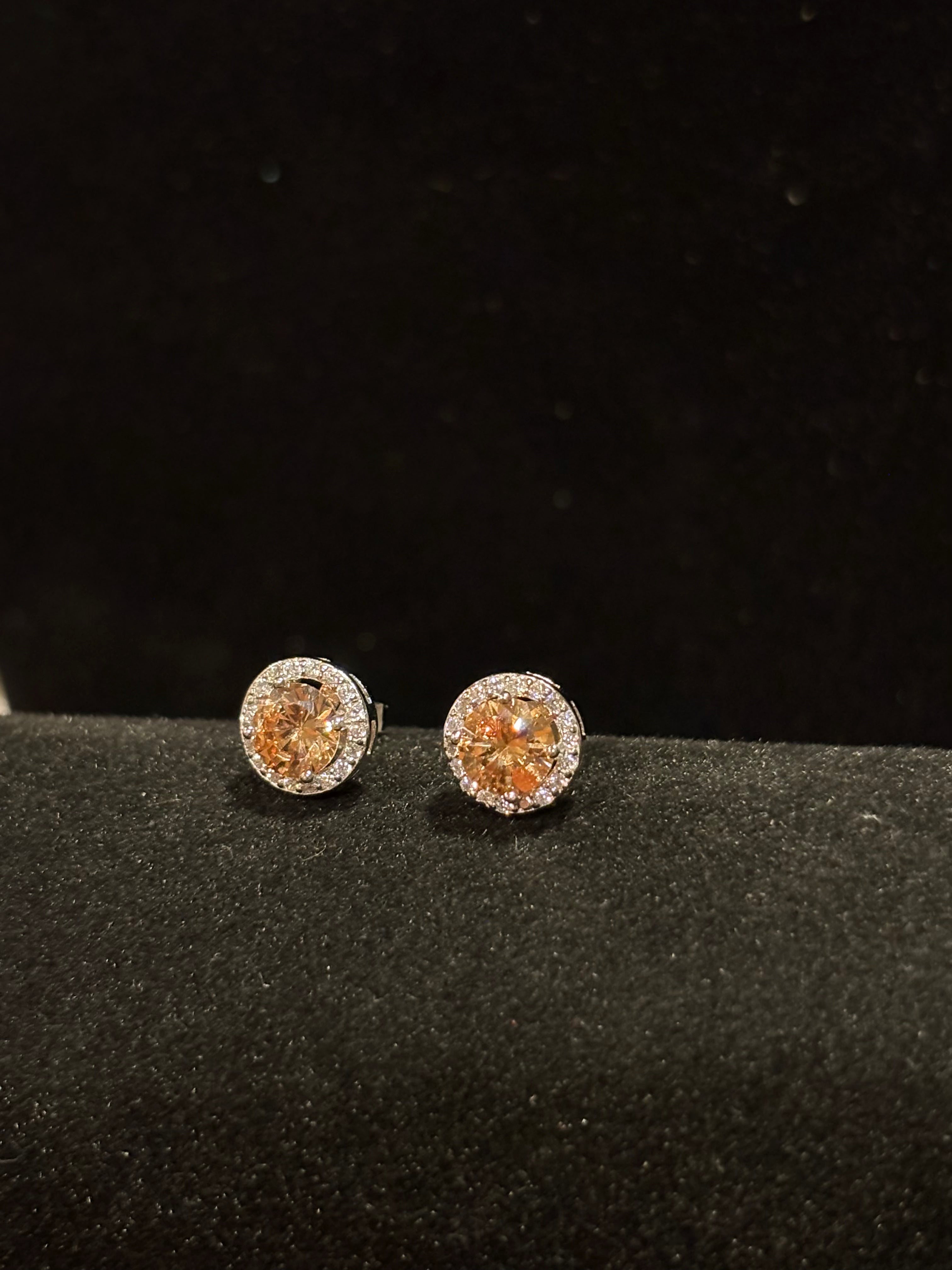 Dark Yellow Gemstone Halo Stud Earrings