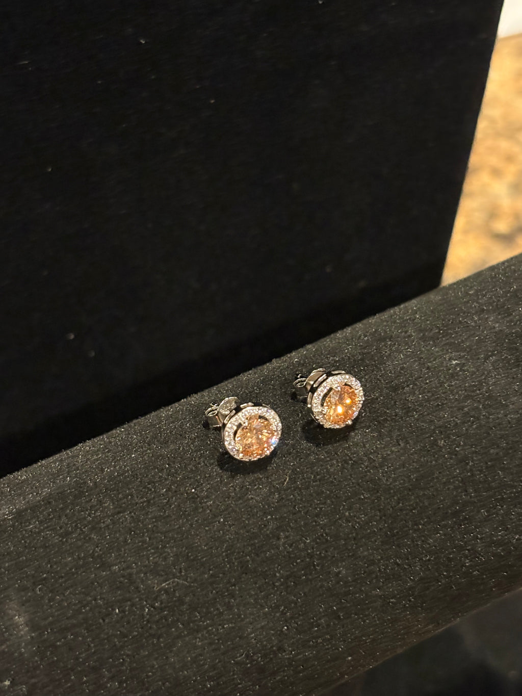 Dark Yellow Gemstone Halo Stud Earrings