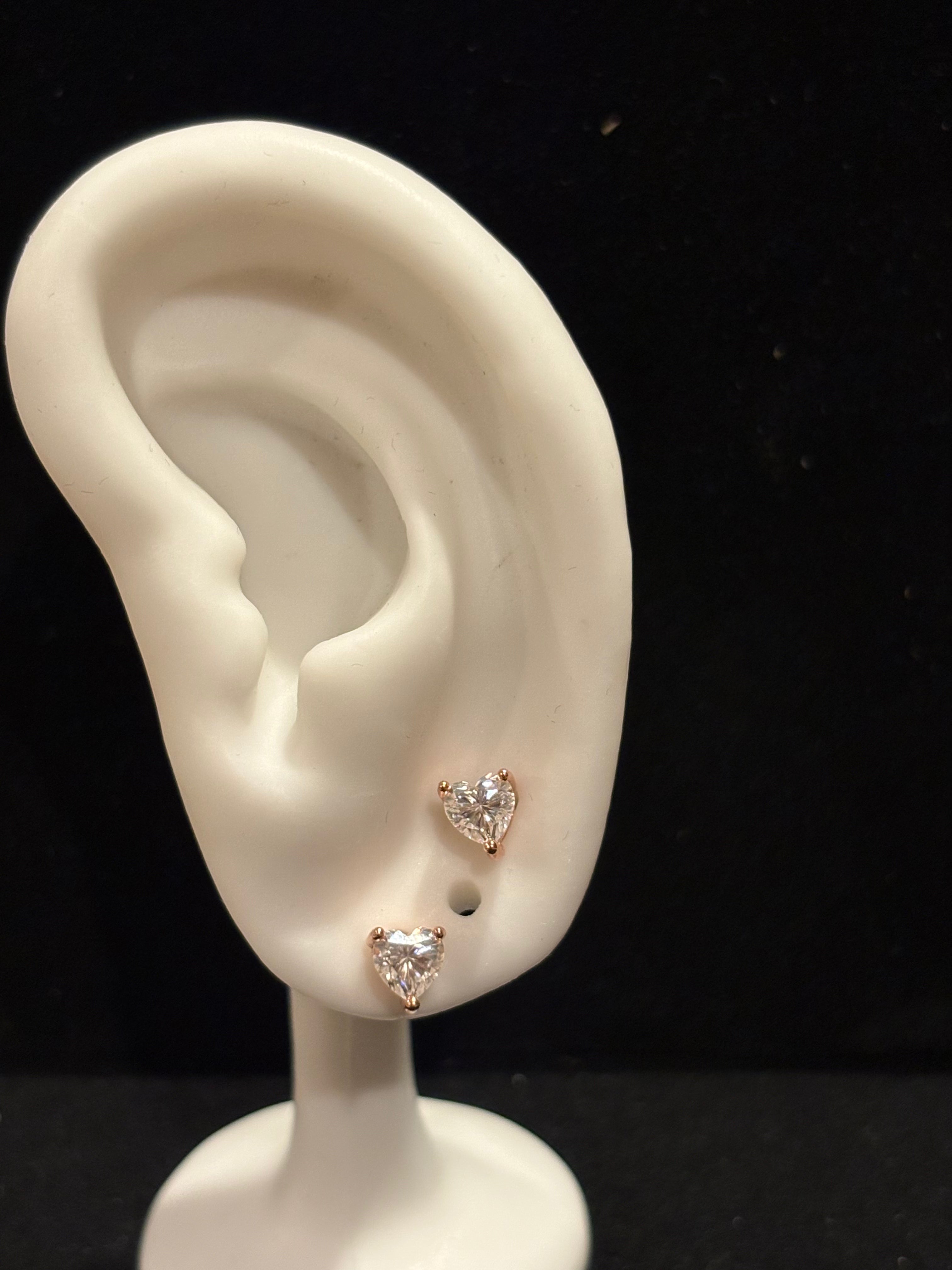 Heart-Cut Moissanite Stud Earrings in Rose Gold