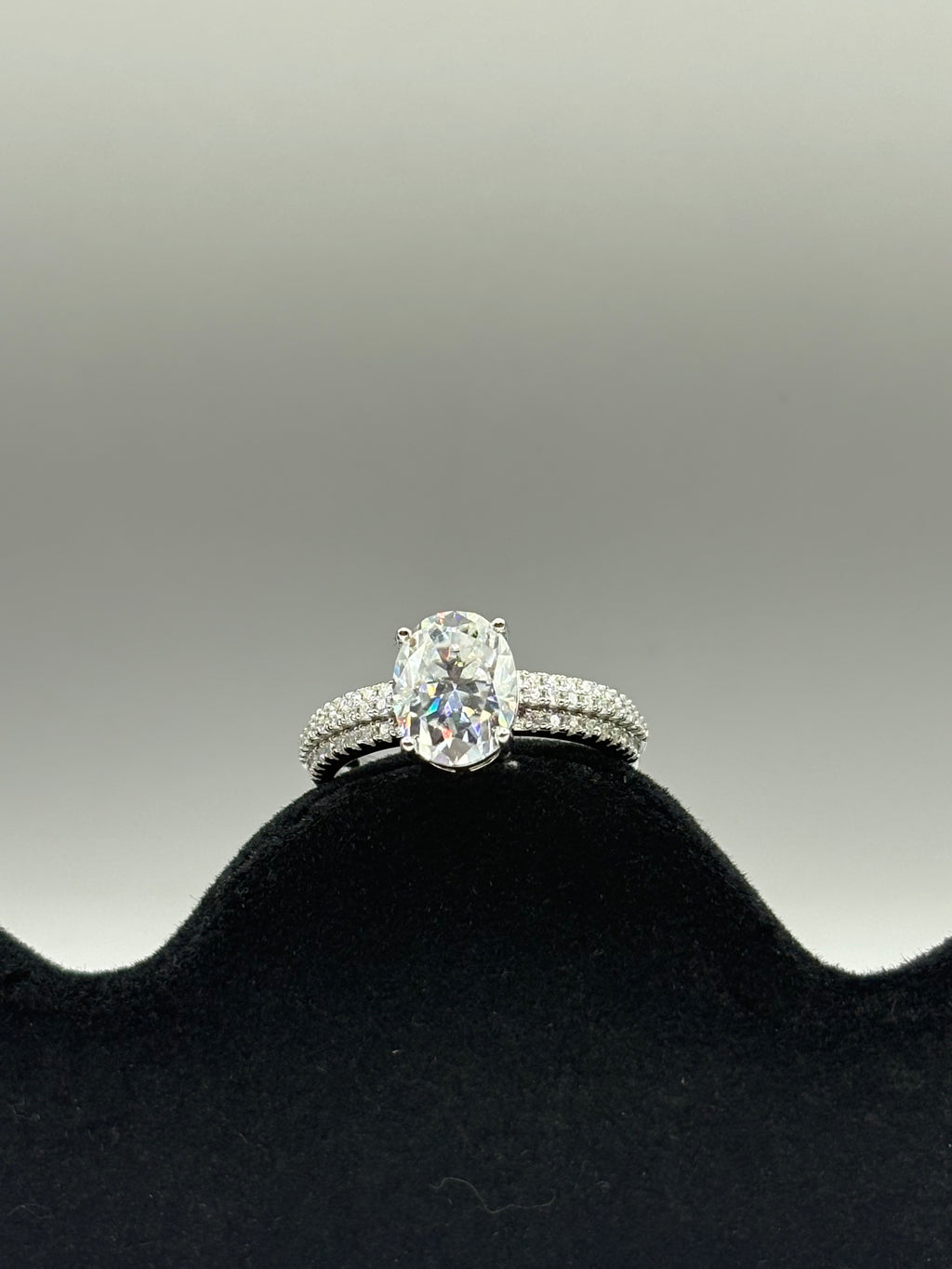 Oval Moissanite Triple-Row Micro-Pavé Ring in Sterling Silver