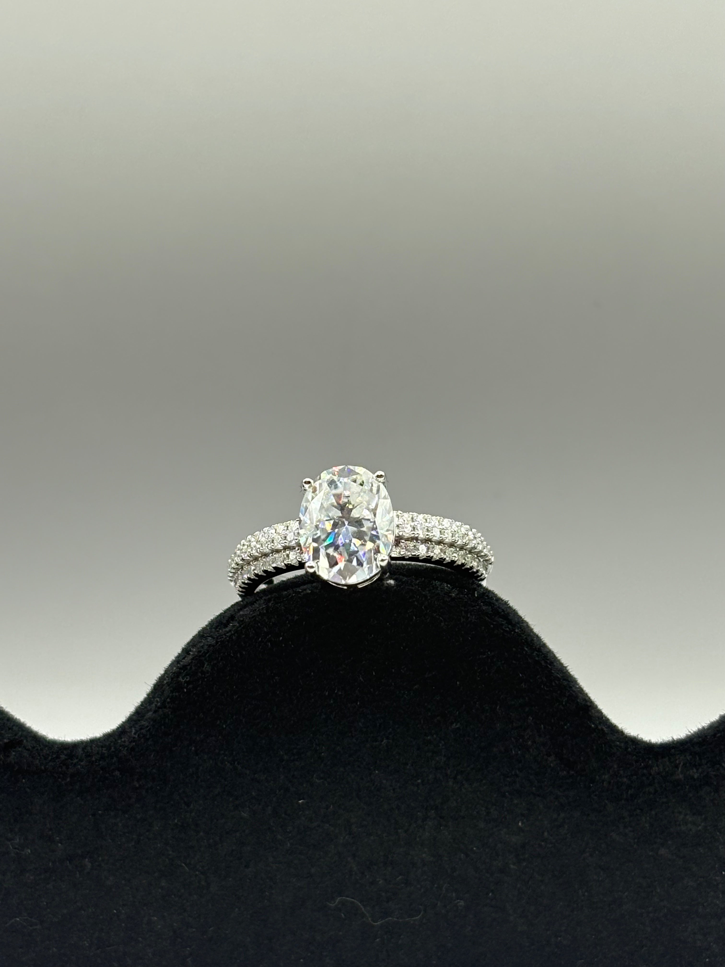 Oval Moissanite Triple-Row Micro-Pavé Ring in Sterling Silver