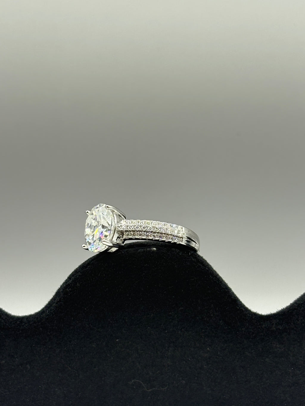 Oval Moissanite Triple-Row Micro-Pavé Ring in Sterling Silver