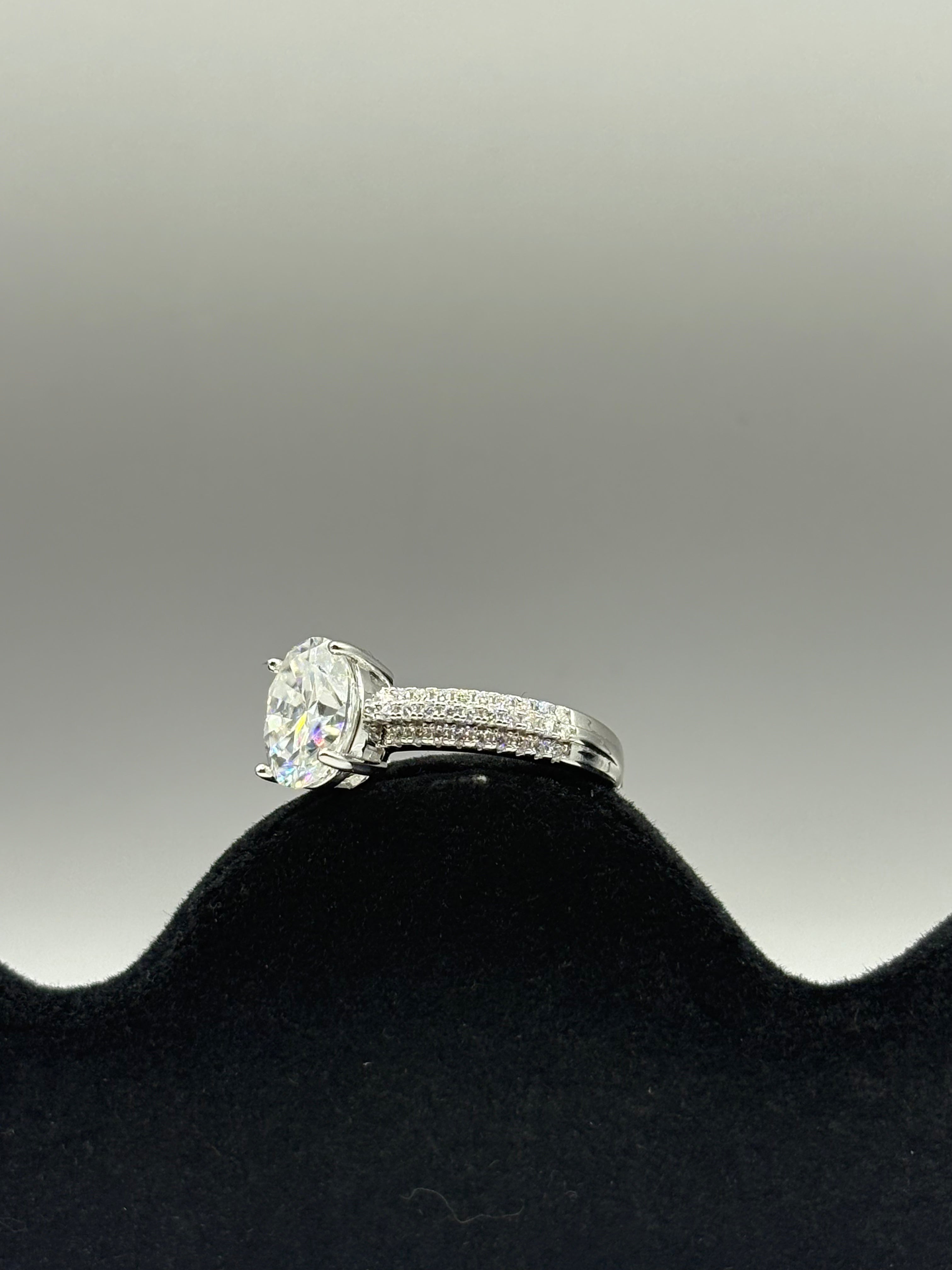 Oval Moissanite Triple-Row Micro-Pavé Ring in Sterling Silver